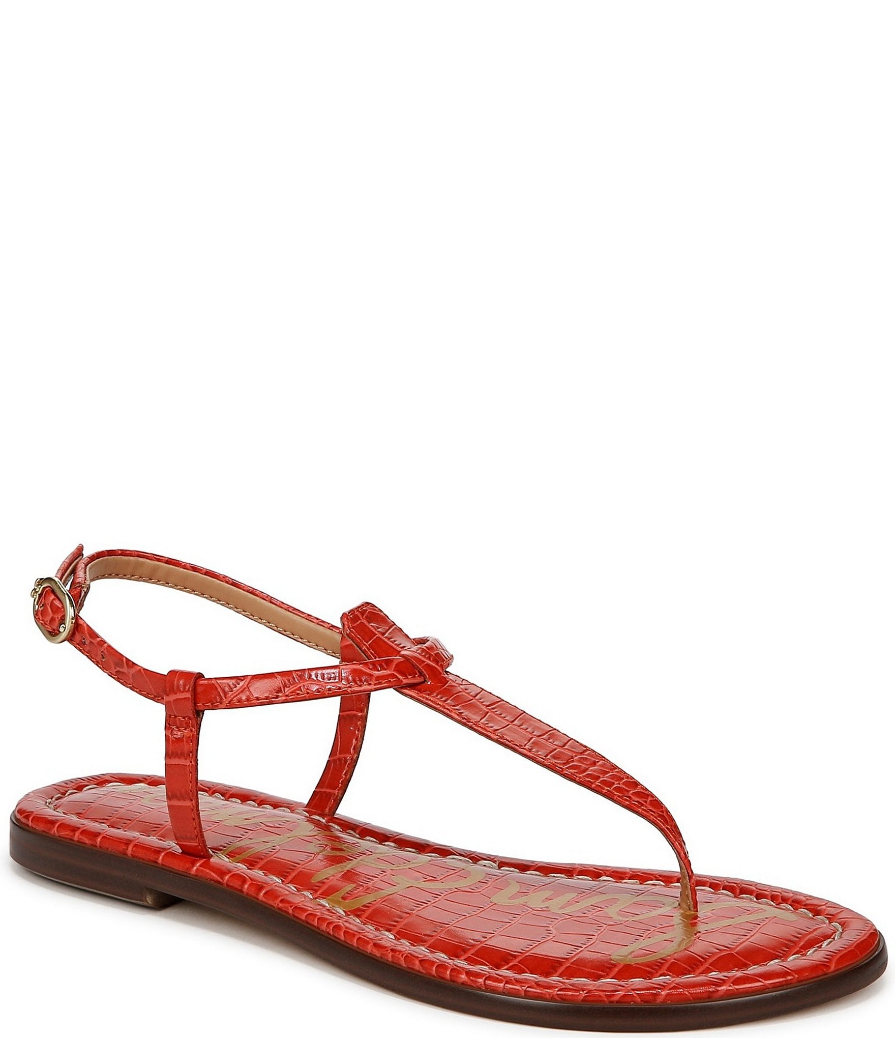 Sam Edelman Gigi Crocodile Embossed Flat T Strap Thong Sandals Dillard s