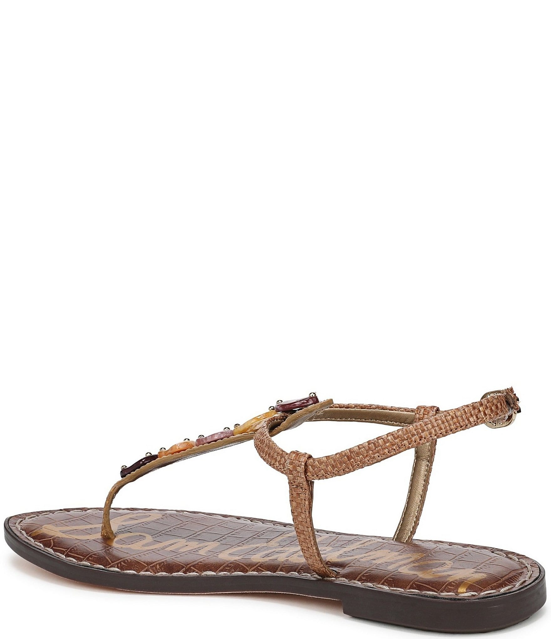 Sam Edelman Gigi Raffia Stone Ornamented T-Strap Flat Sandals