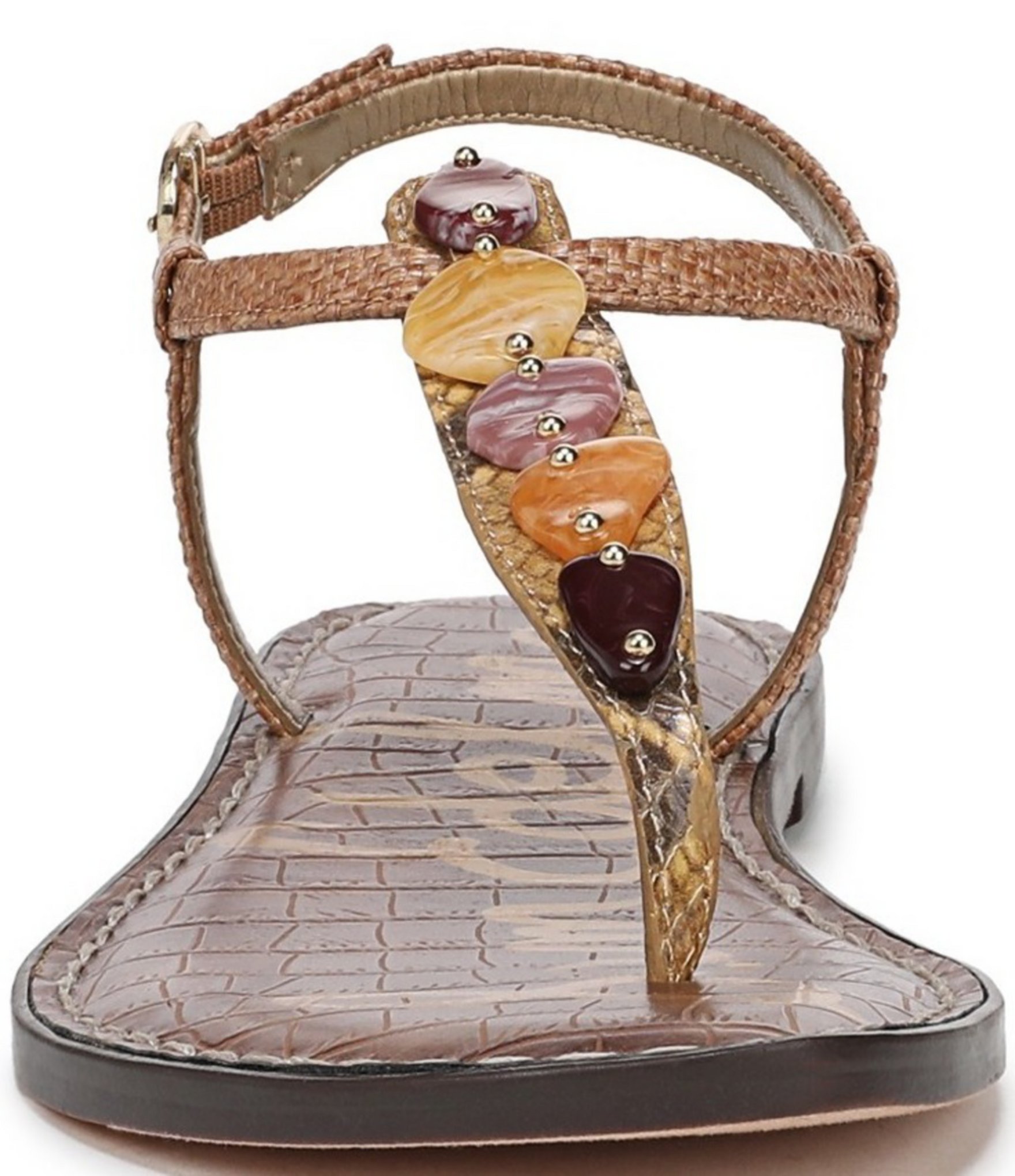 Sam Edelman Gigi Raffia Stone Ornamented T-Strap Flat Sandals