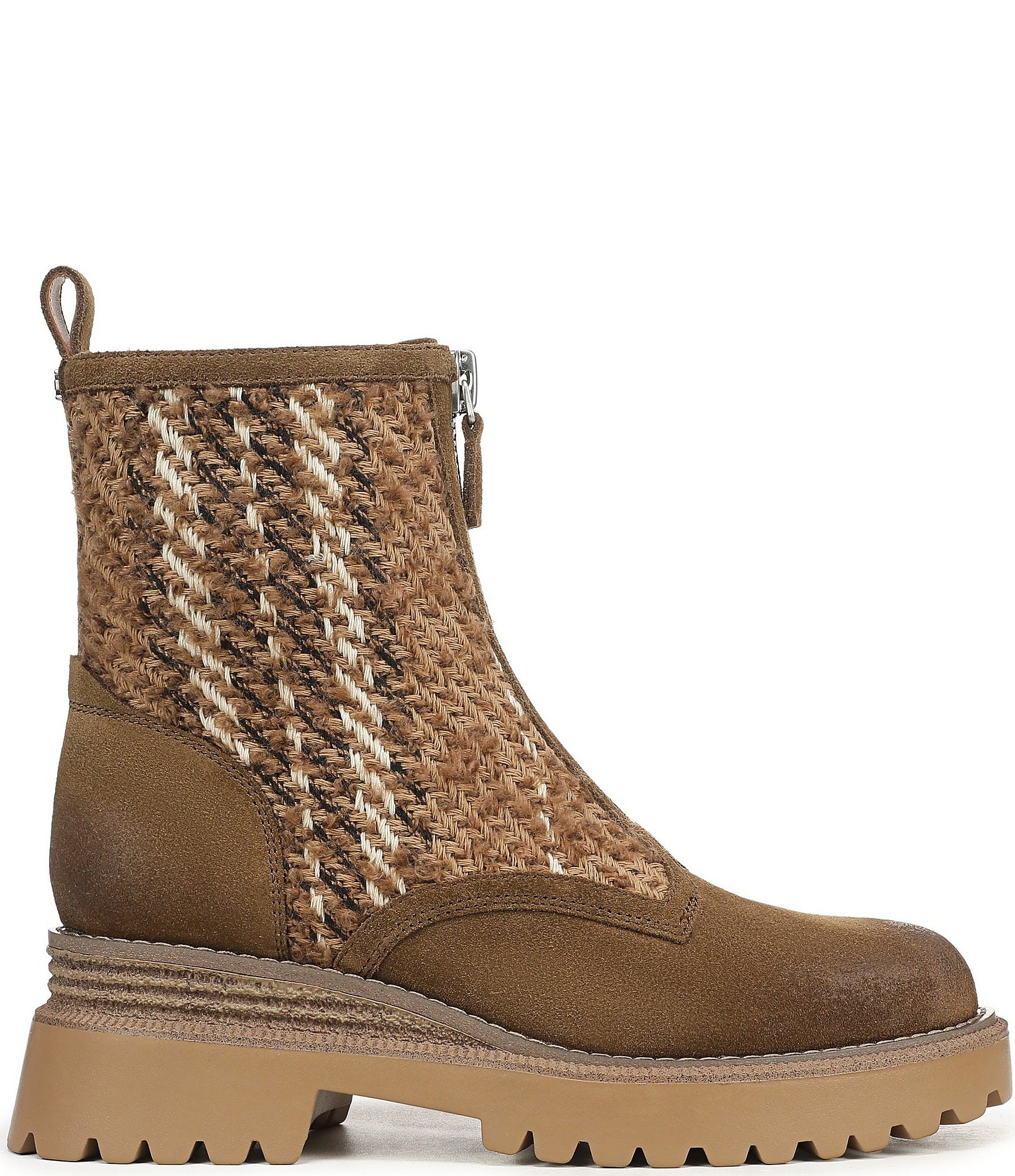 Sam Edelman Grove Weave and Suede Center Zip Lug Booties