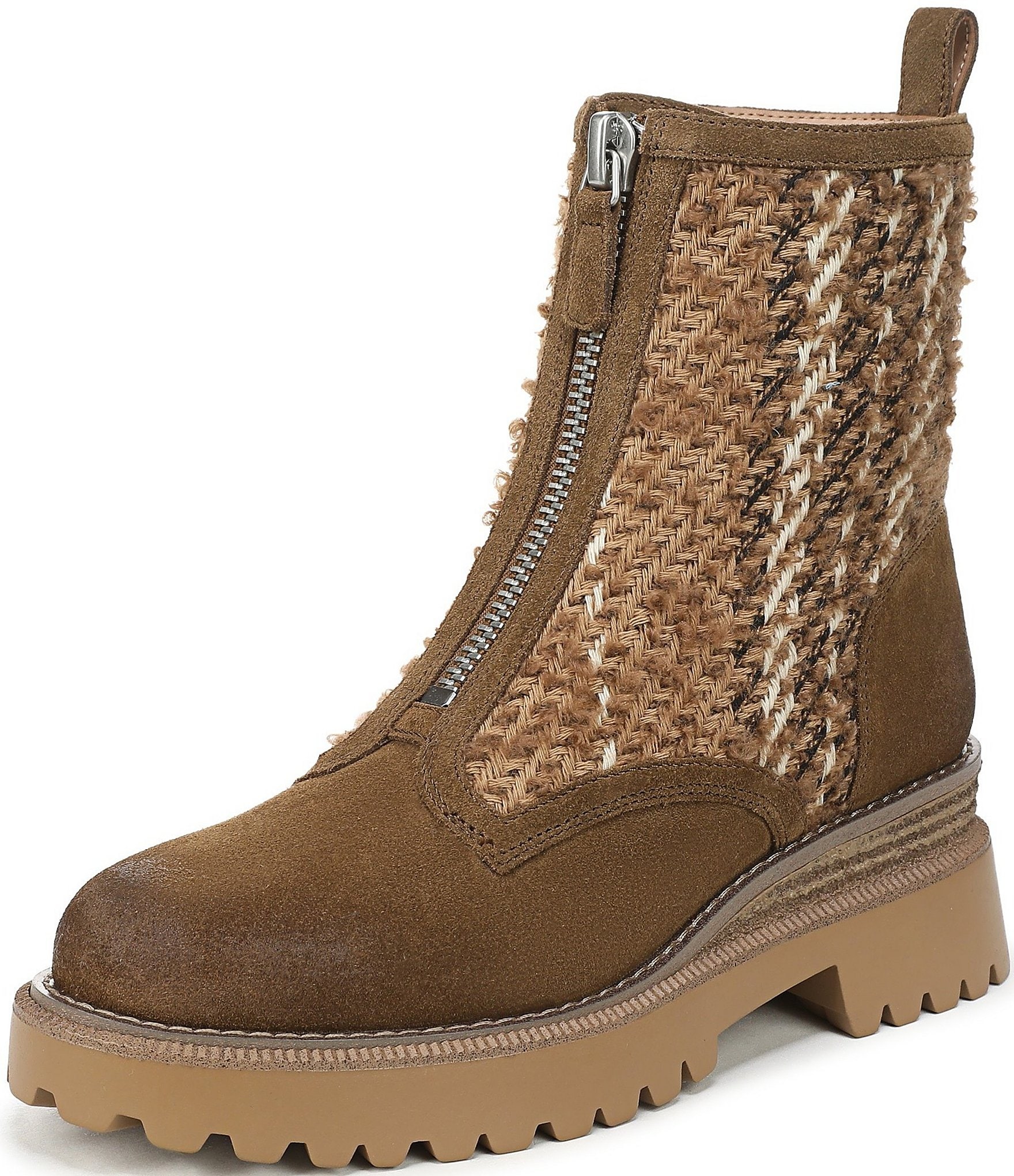 Sam Edelman Grove Weave and Suede Center Zip Lug Booties