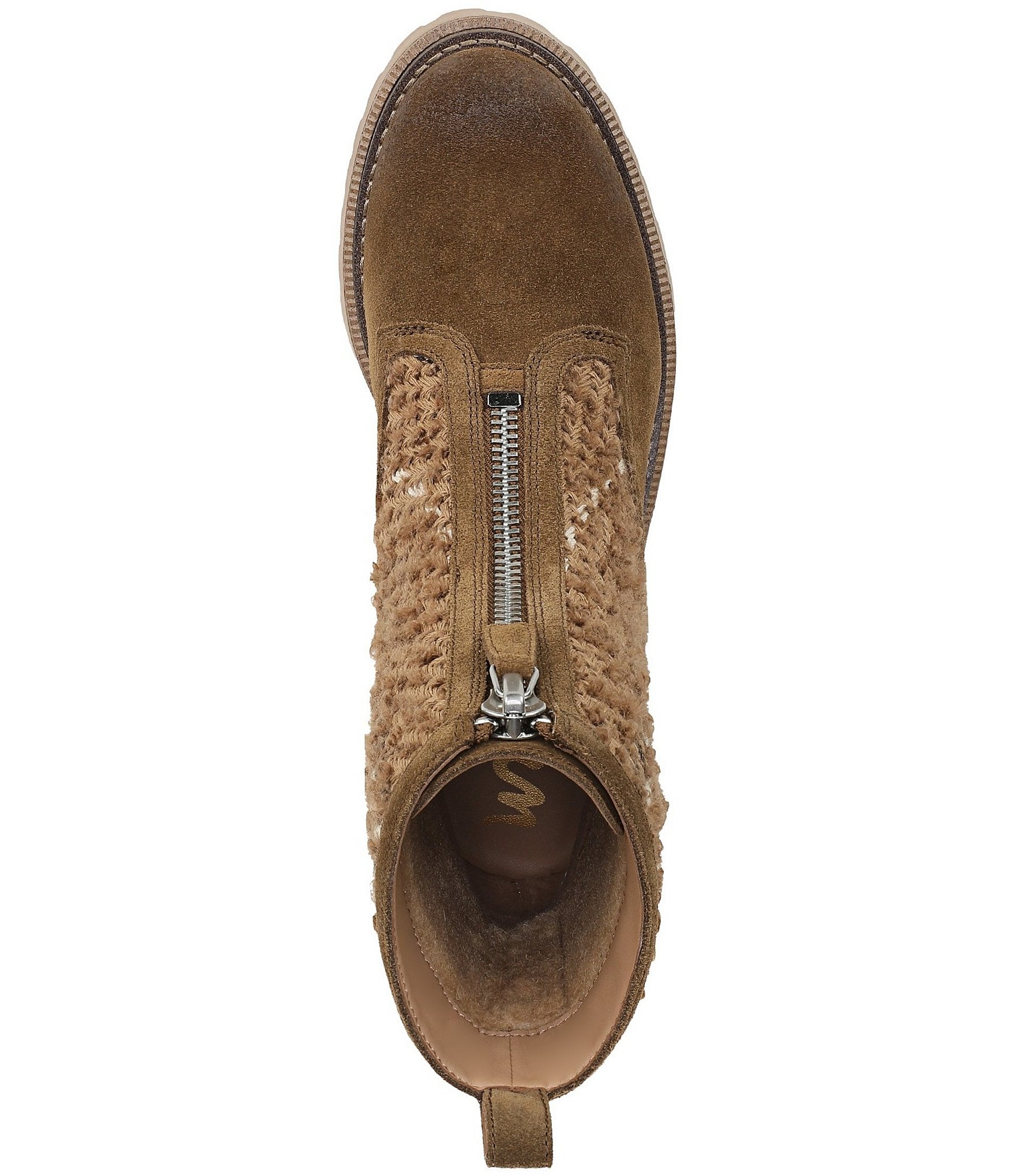 Sam Edelman Grove Weave and Suede Center Zip Lug Booties