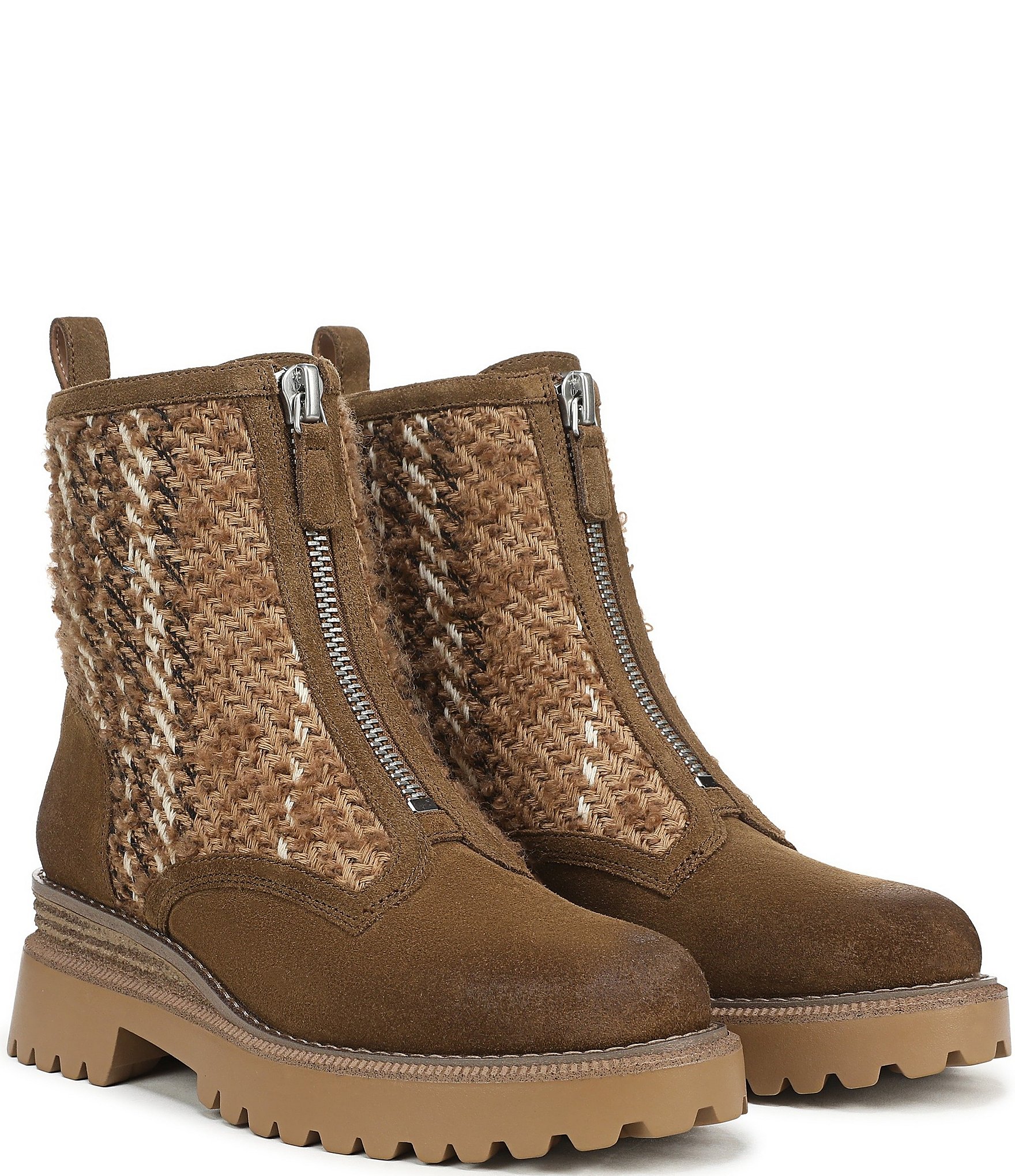 Sam Edelman Grove Weave and Suede Center Zip Lug Booties
