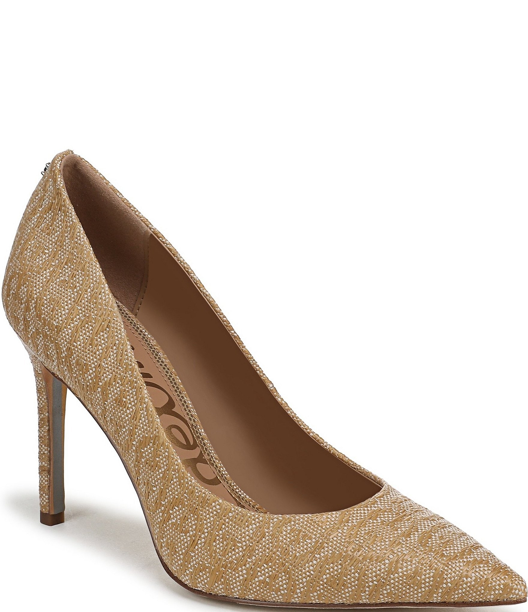Sam Edelman Hazel Double Weave Raffia Logo Pointed Toe Pumps