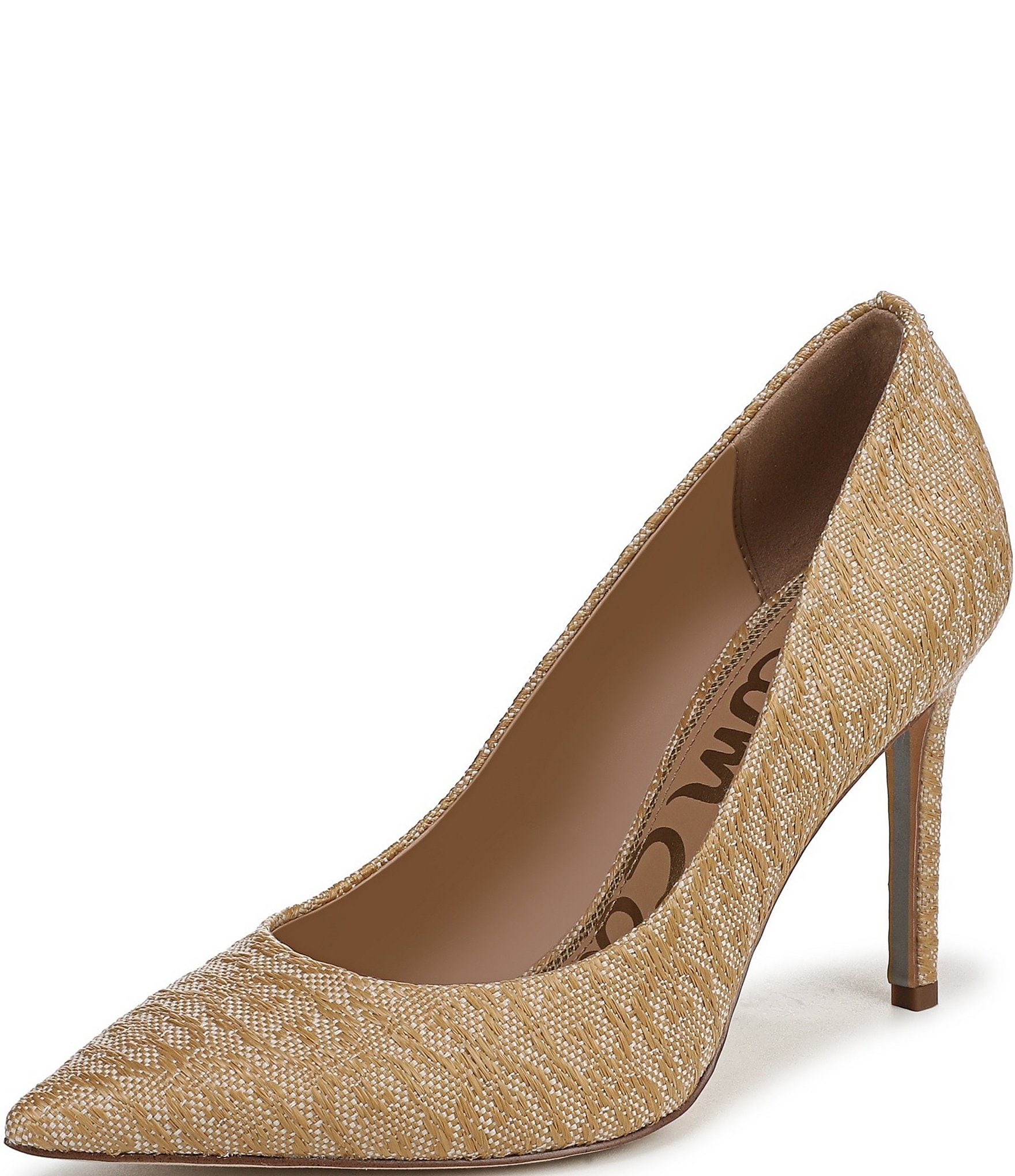 Sam Edelman Hazel Double Weave Raffia Logo Pointed Toe Pumps