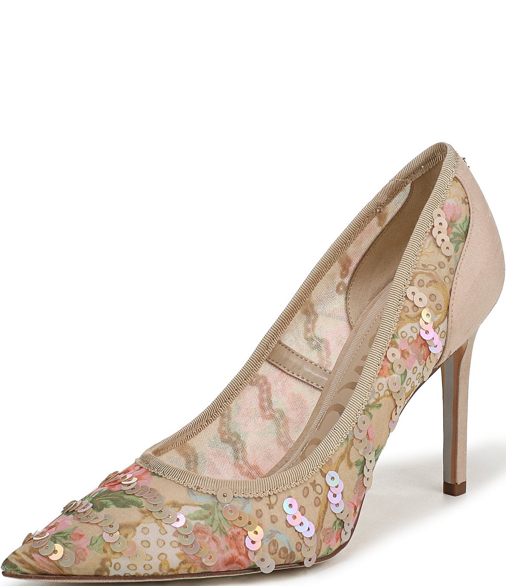 Sam Edelman Hazel Floral Print Sequined Pointed Toe Stiletto Pumps