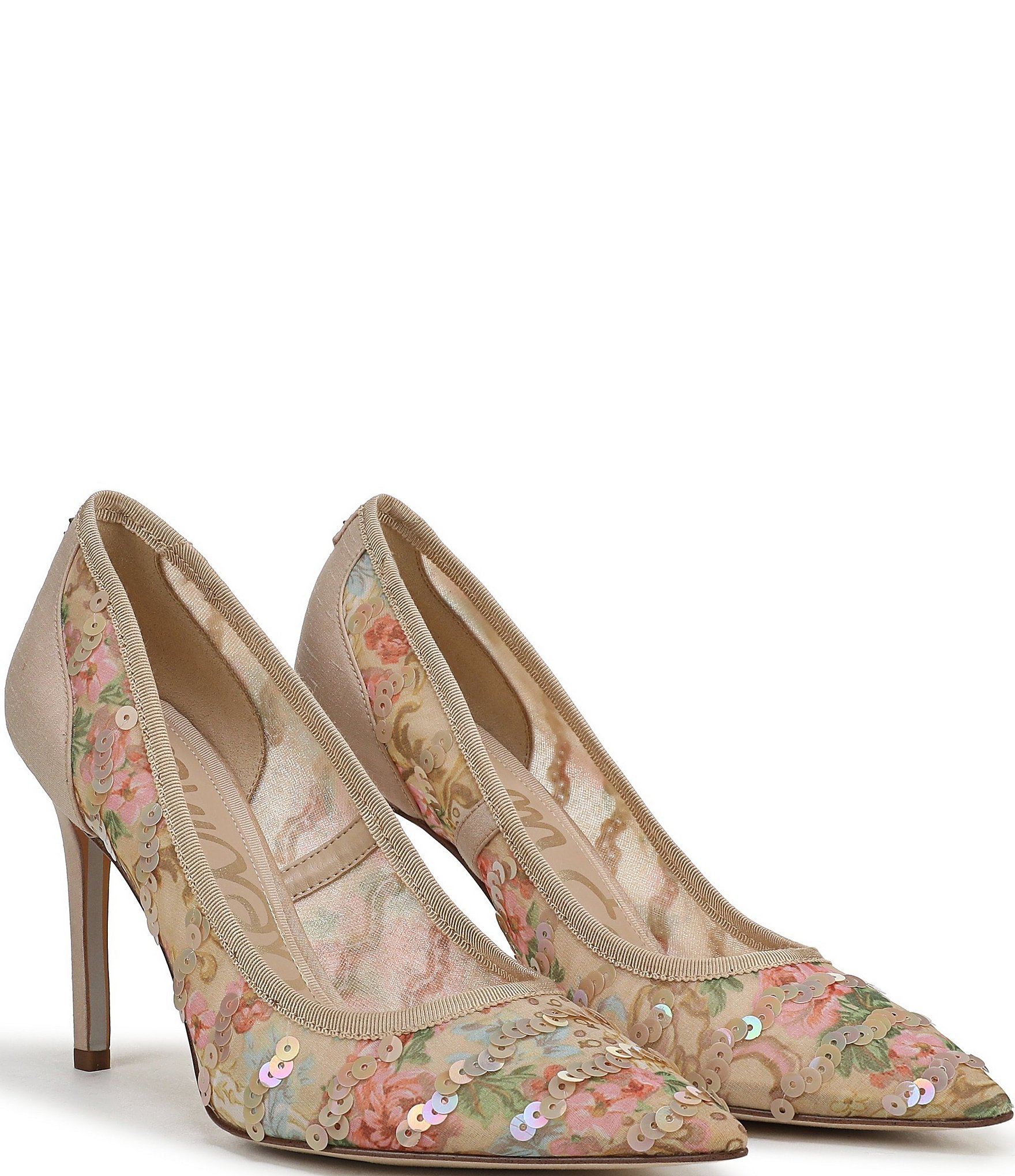 Sam Edelman Hazel Floral Print Sequined Pointed Toe Stiletto Pumps