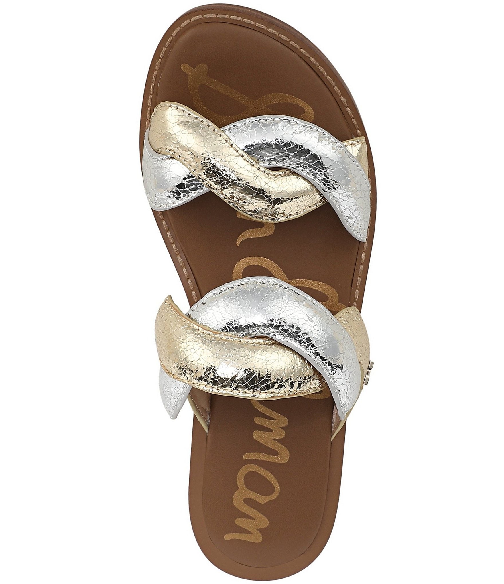 Sam Edelman Hellen Metallic Crackle Twist Double Banded Slide Sandals