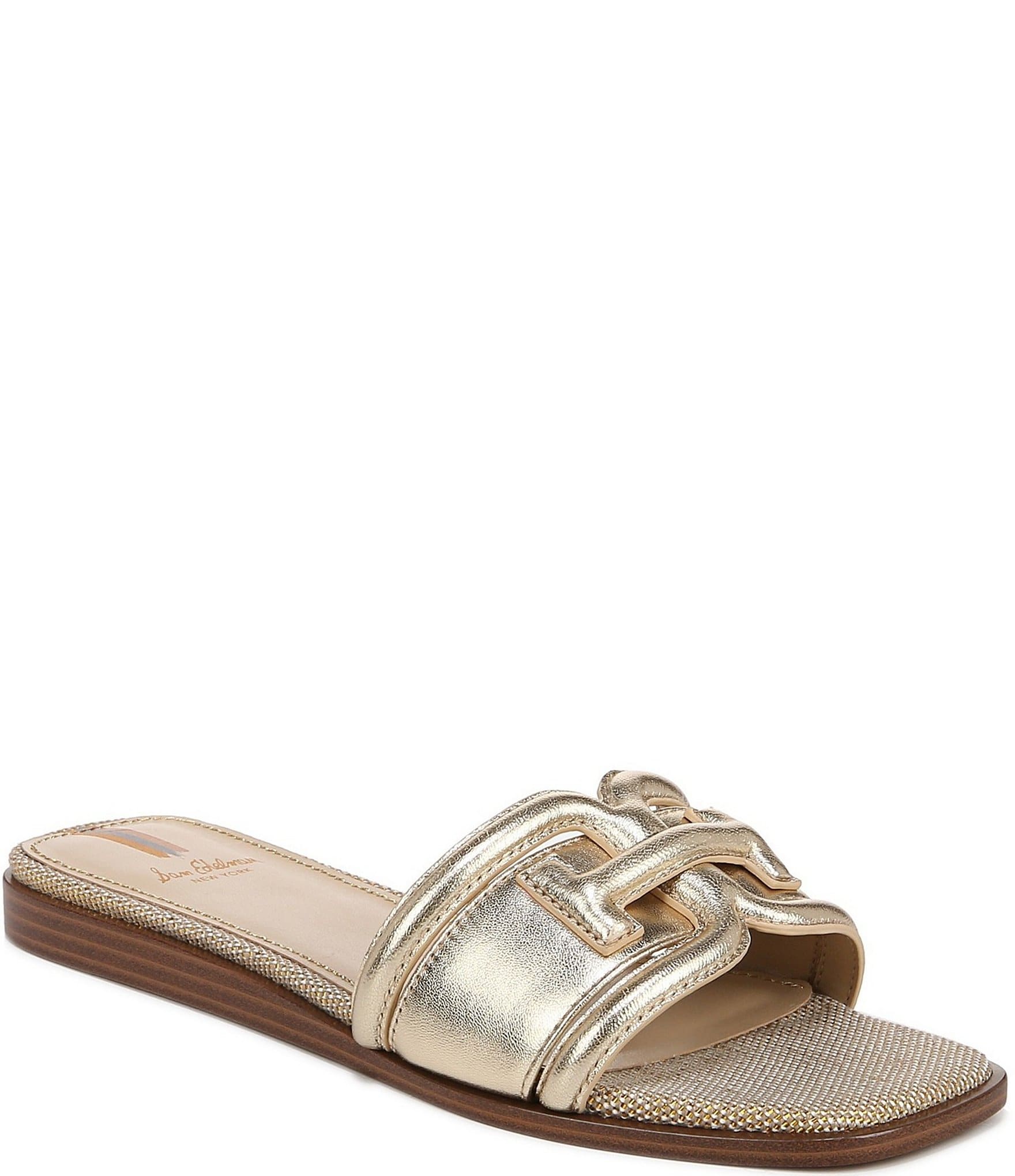 Sam Edelman Irina Metallic Leather Double E Square Toe Flat Slide