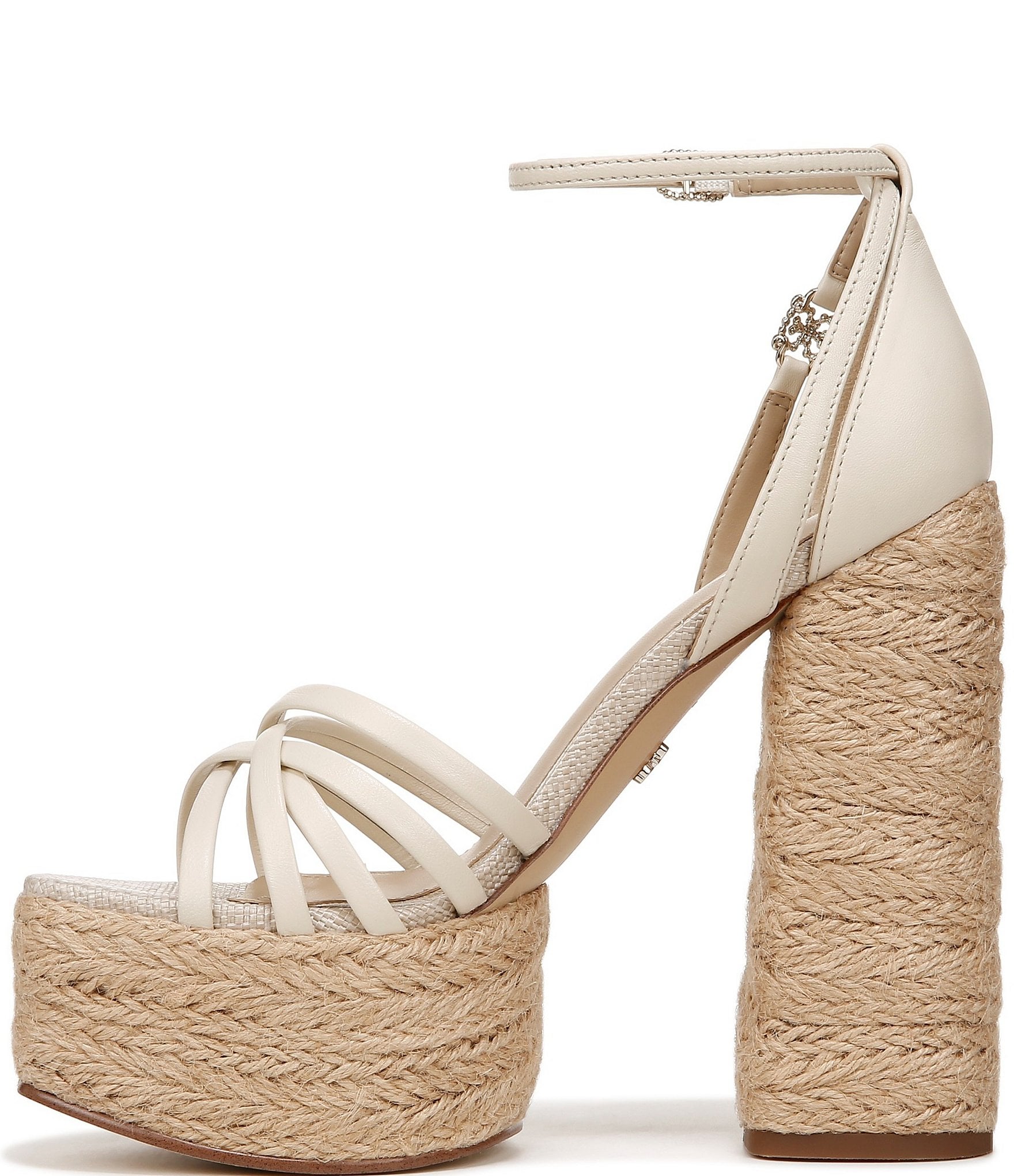 Sam Edelman Kade Leather Ankle Strap Raffia Platform Sandals