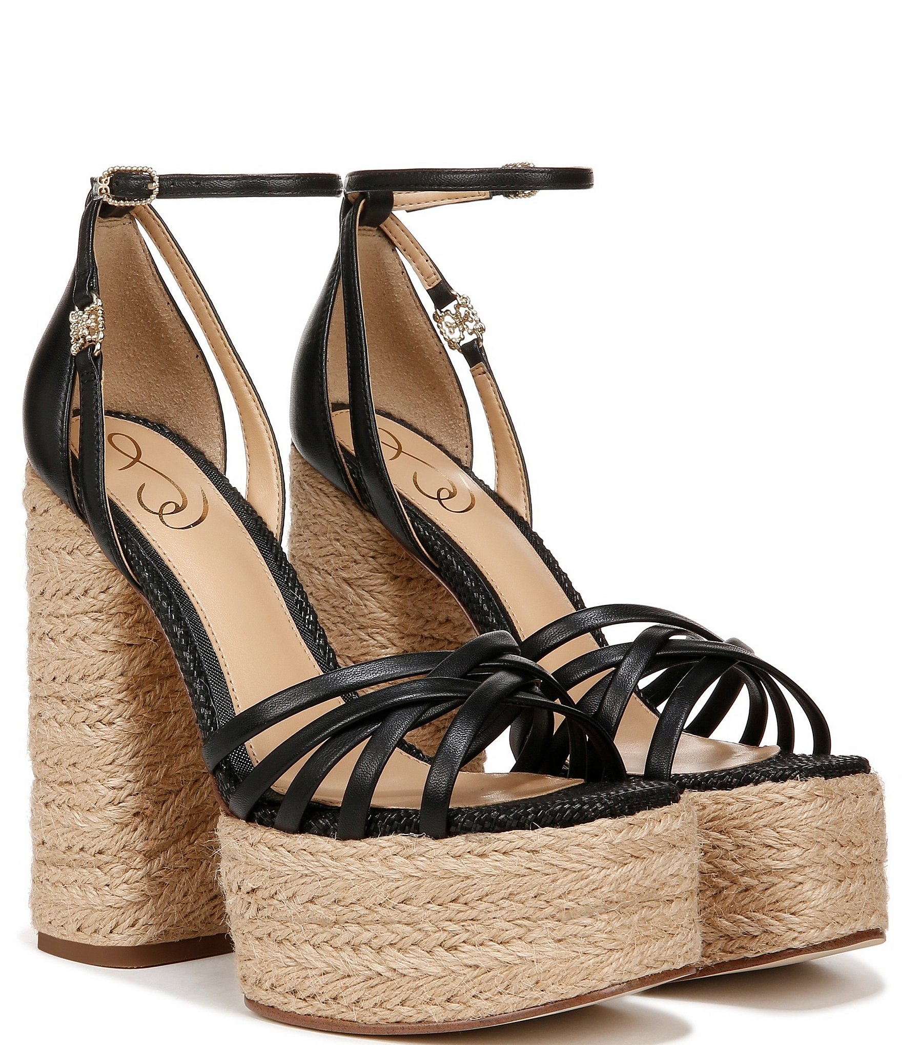 Sam Edelman Kade Leather Ankle Strap Raffia Platform Sandals