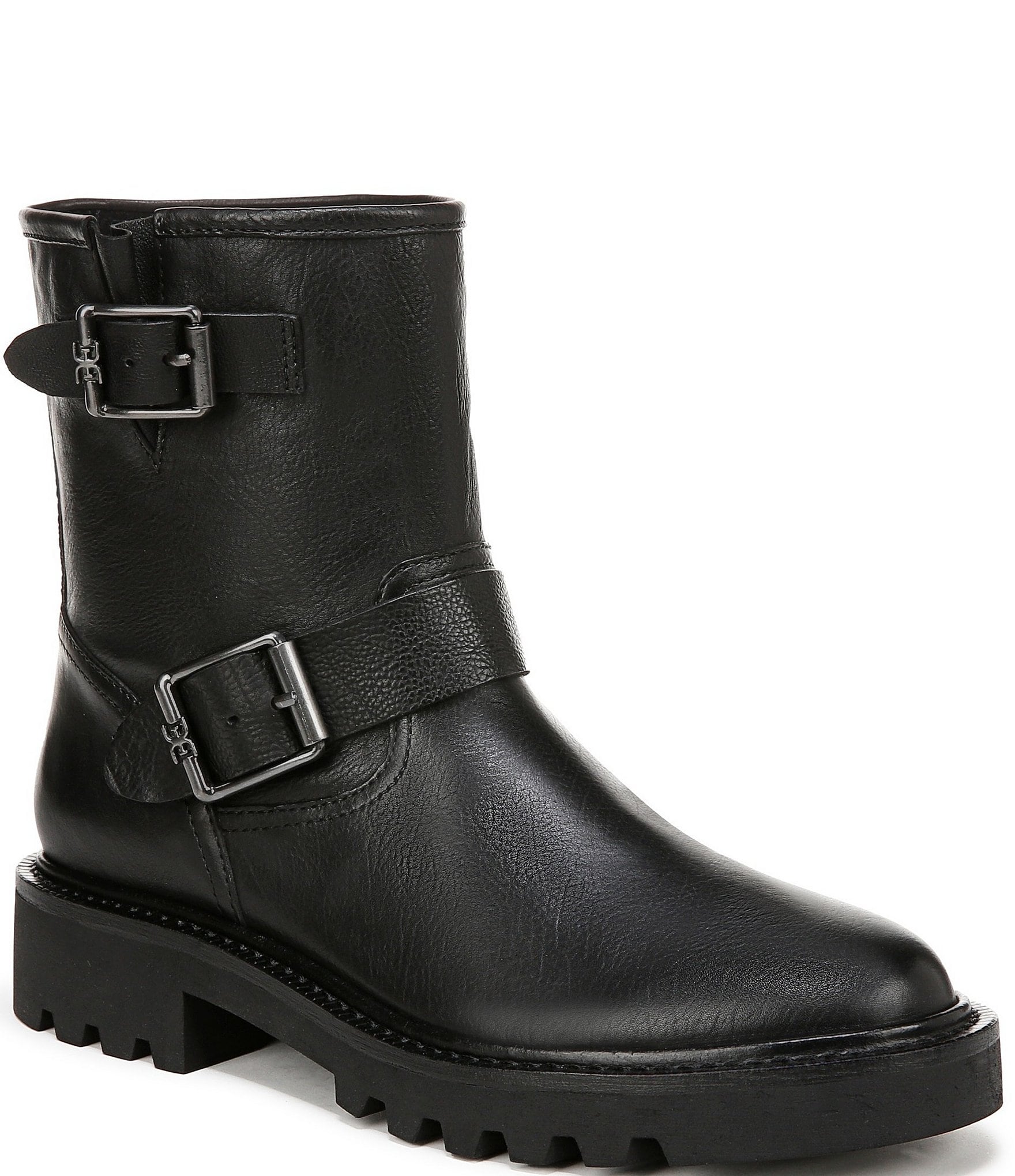 Sam Edelman Kinsley Leather Double Buckle Detail Chunky Lug Sole Moto Booties