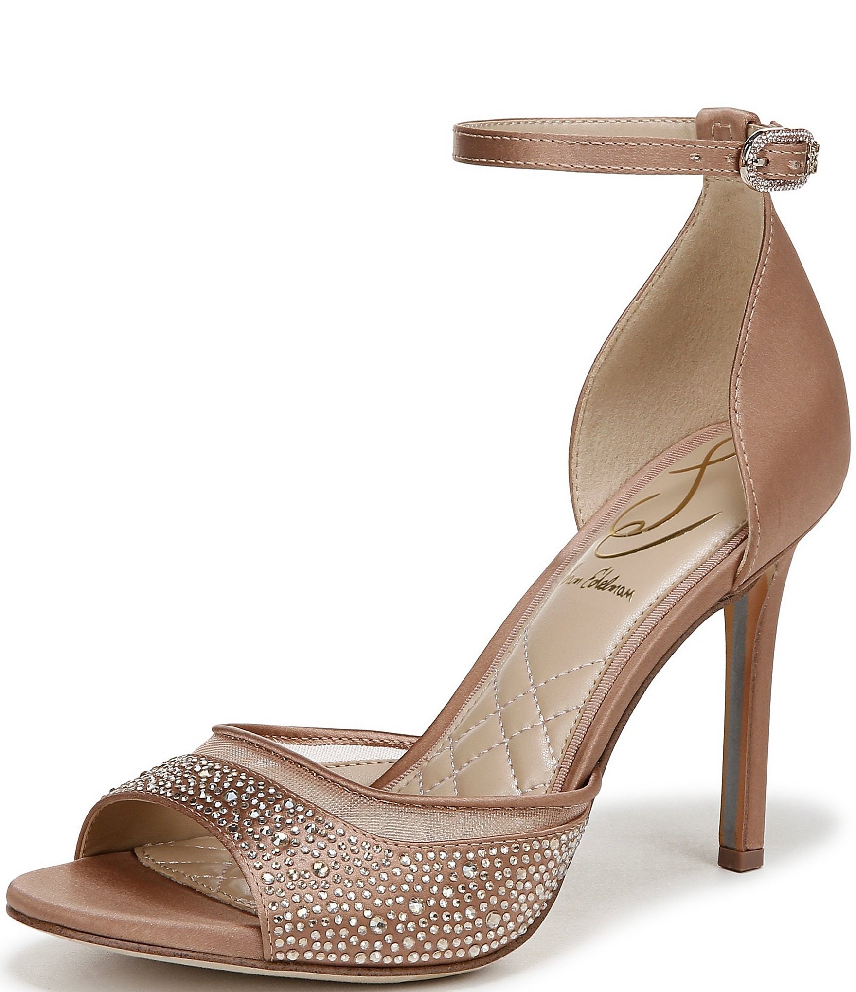 Sam Edelman Krissa Rhinestone Embellished Mesh Satin Open Toe Dress Pumps