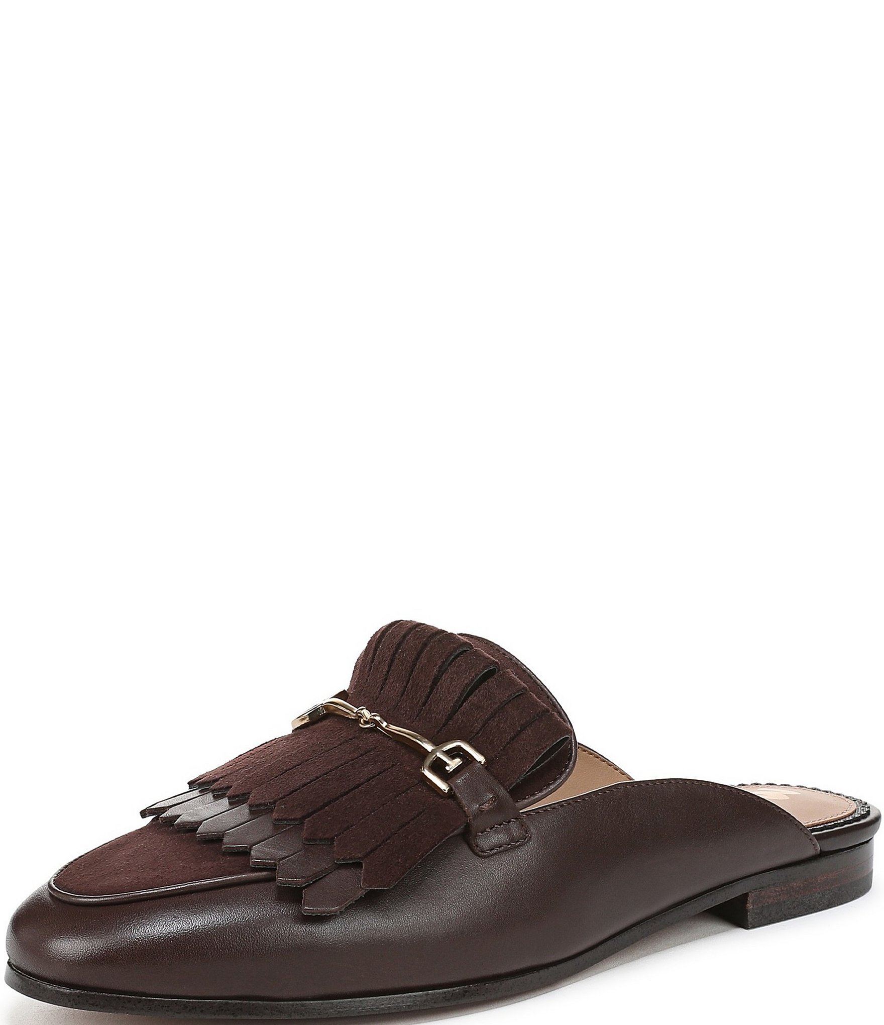 Sam Edelman Lainey Leather and Suede Fringe Bit Buckle Mule Loafers