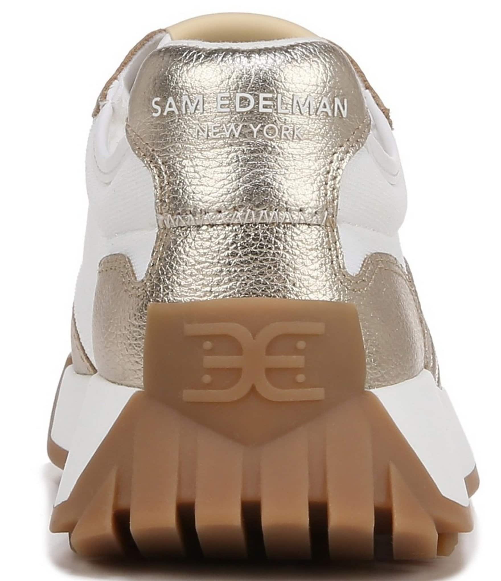 Sam Edelman Langley Leather and Fabric Lace Up Retro Sneakers