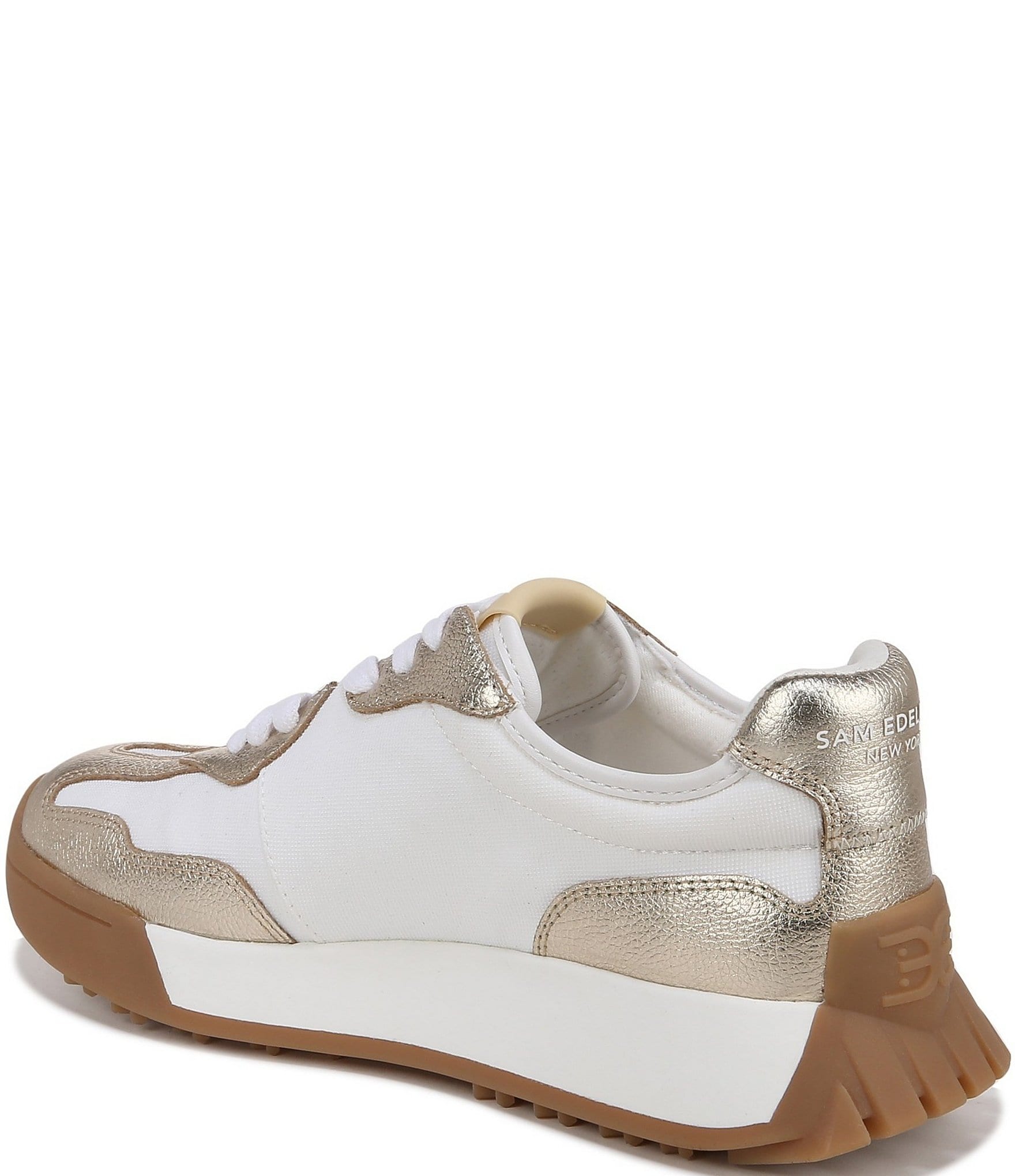 Sam Edelman Langley Leather and Fabric Lace Up Retro Sneakers