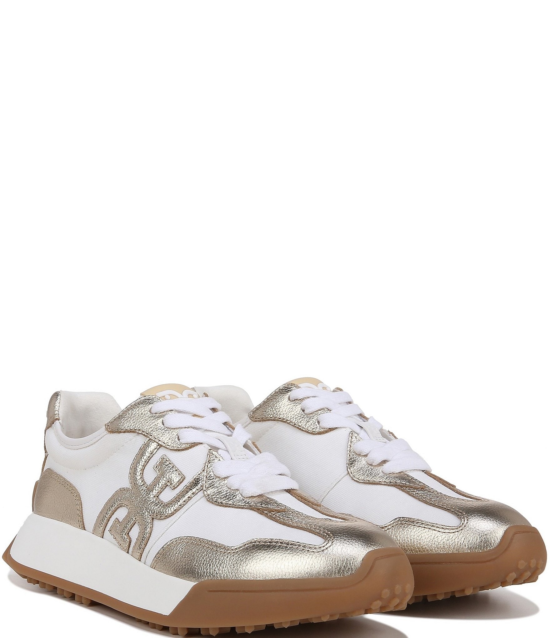 Sam Edelman Langley Leather and Fabric Lace Up Retro Sneakers