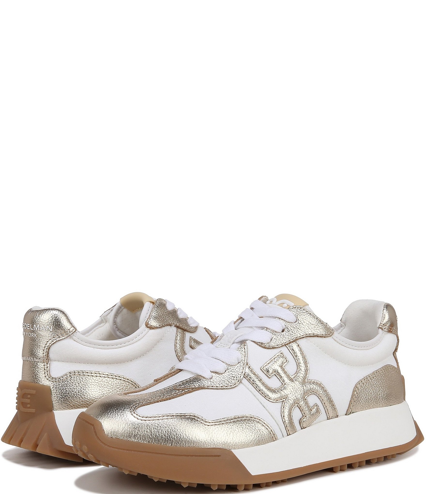 Sam Edelman Langley Leather and Fabric Lace Up Retro Sneakers