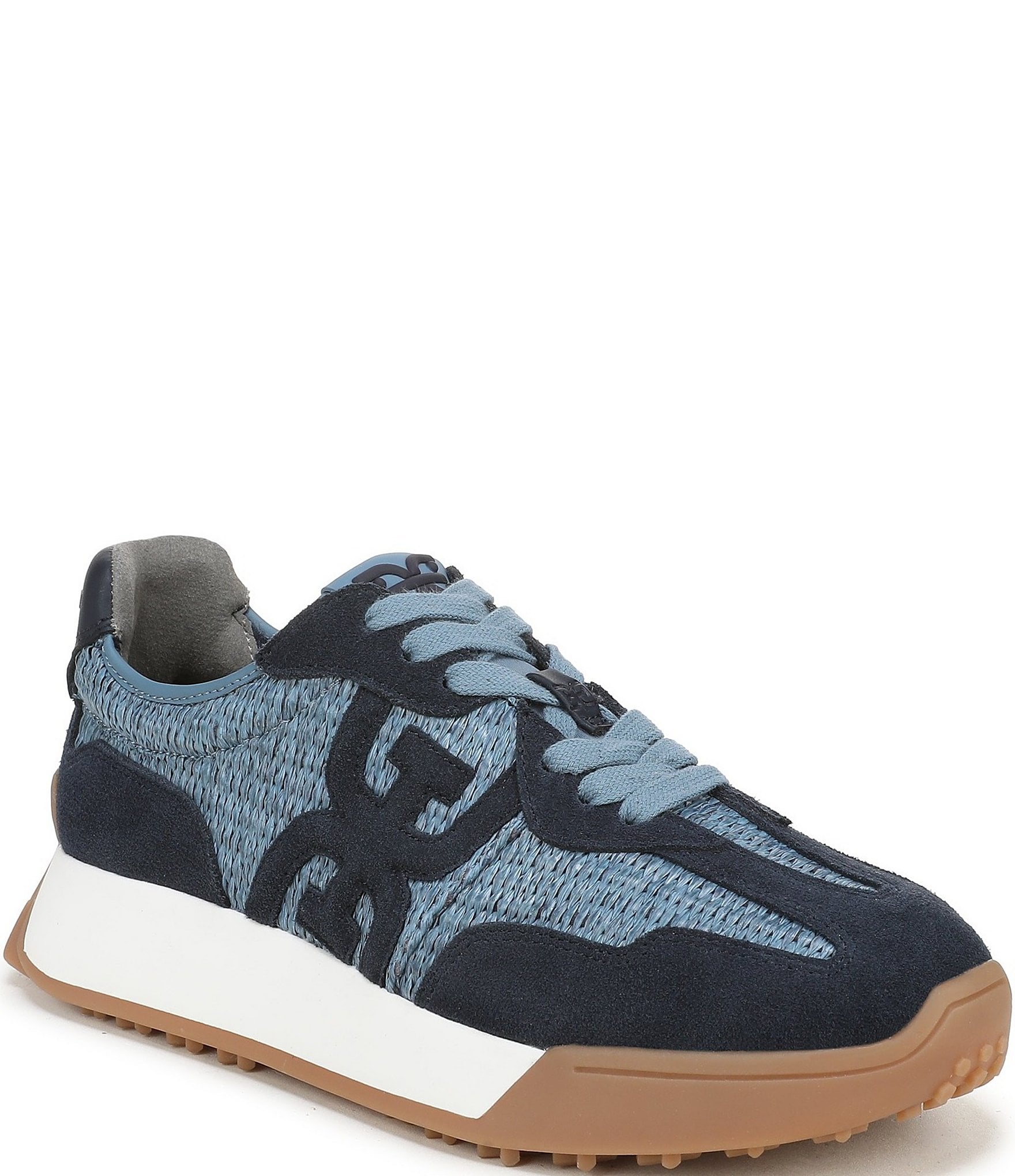 Sam Edelman Langley Raffia and Suede Signature Logo Retro Sneakers