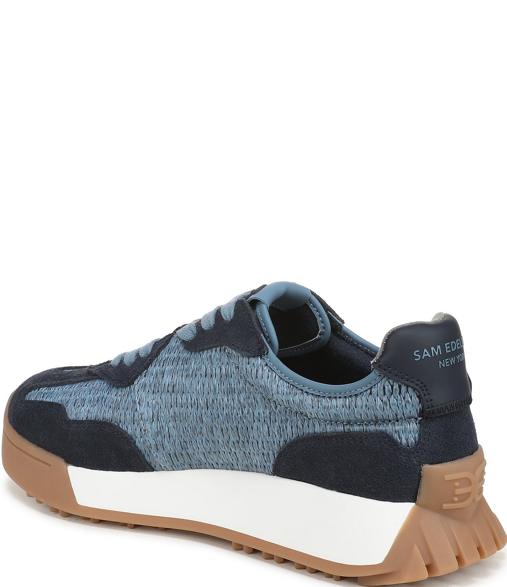 Sam Edelman Langley Raffia and Suede Signature Logo Retro Sneakers