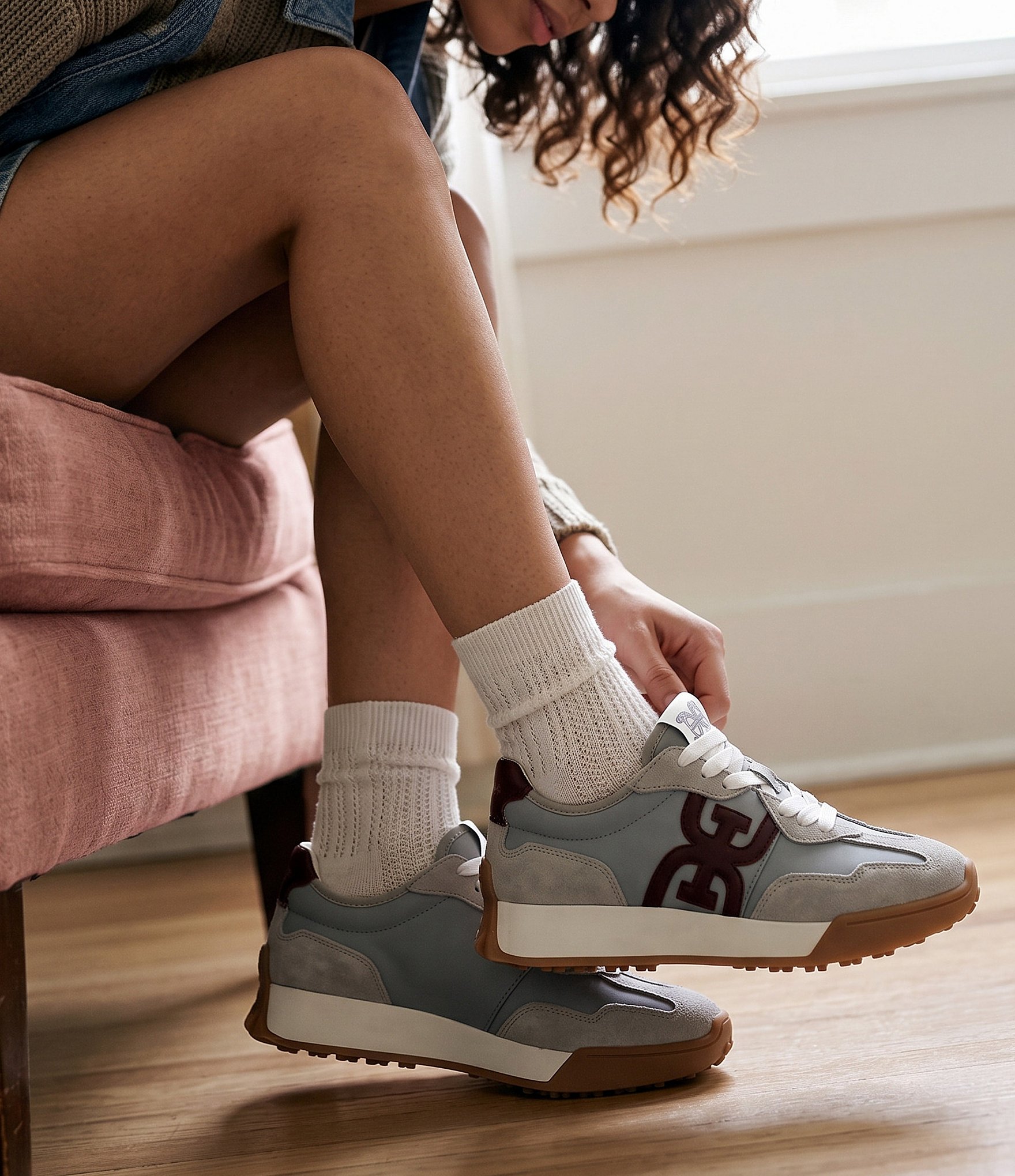 Sam Edelman Langley Suede and Nylon Logo Detail Platform Retro Sneakers