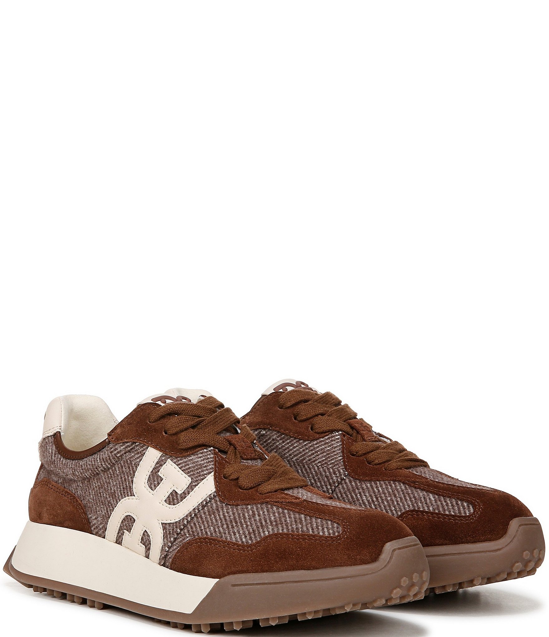 Sam Edelman Langley Tweed and Suede Logo Detail Platform Retro Sneakers