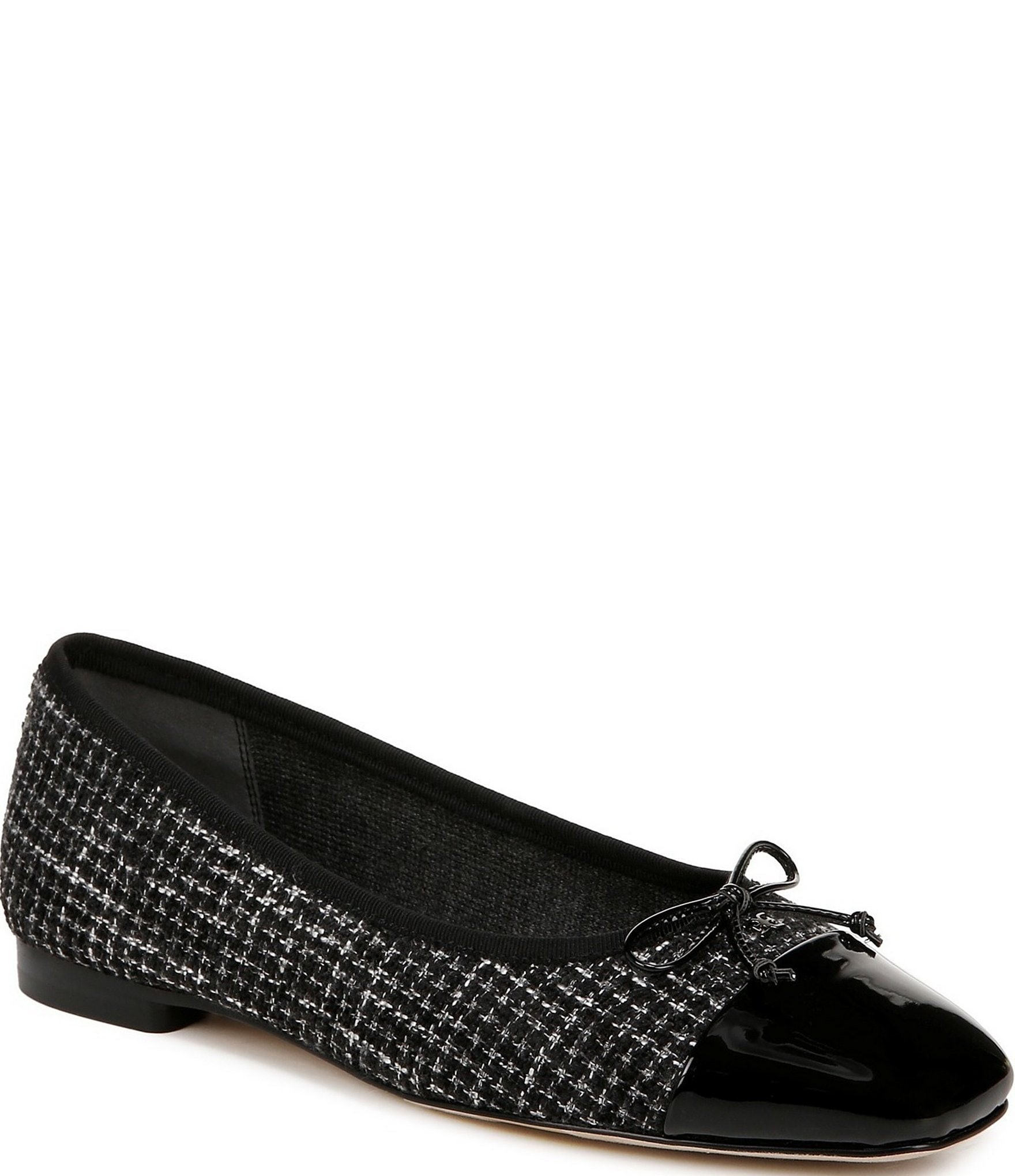 Sam Edelman Marley Boucle and Patent Cap Toe Bow Detail Ballet Flats ...