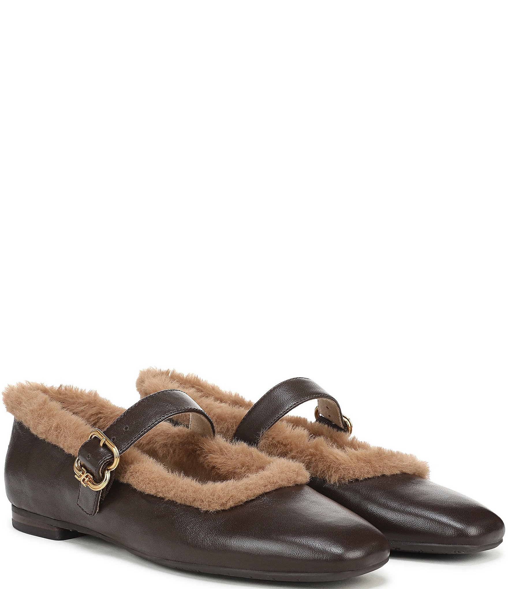 Sam Edelman Michaela Leather Faux Fur Mary Jane Flats