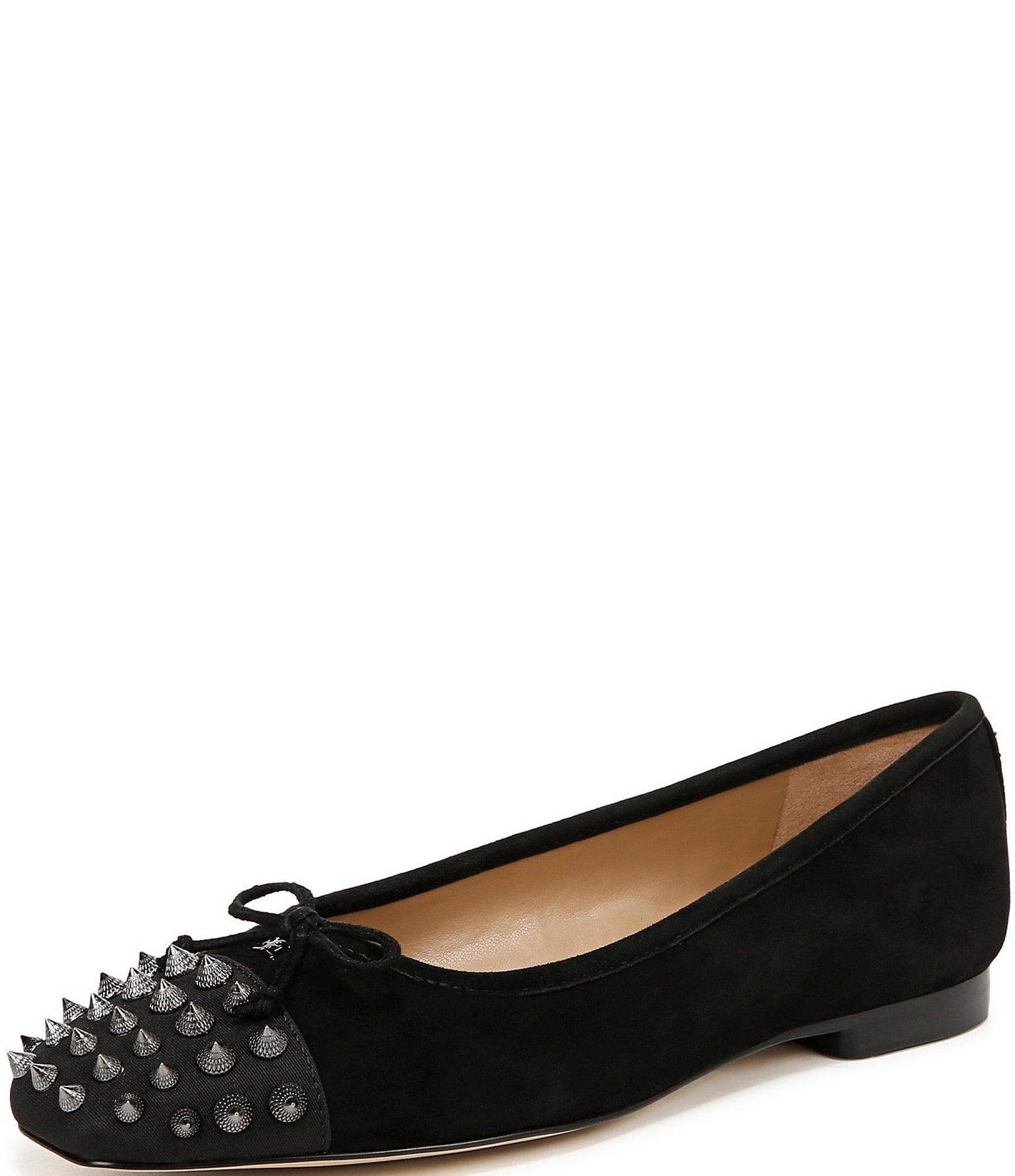 Sam Edelman Monet Suede Studded Cap Toe Bow Detail Ballet Flats