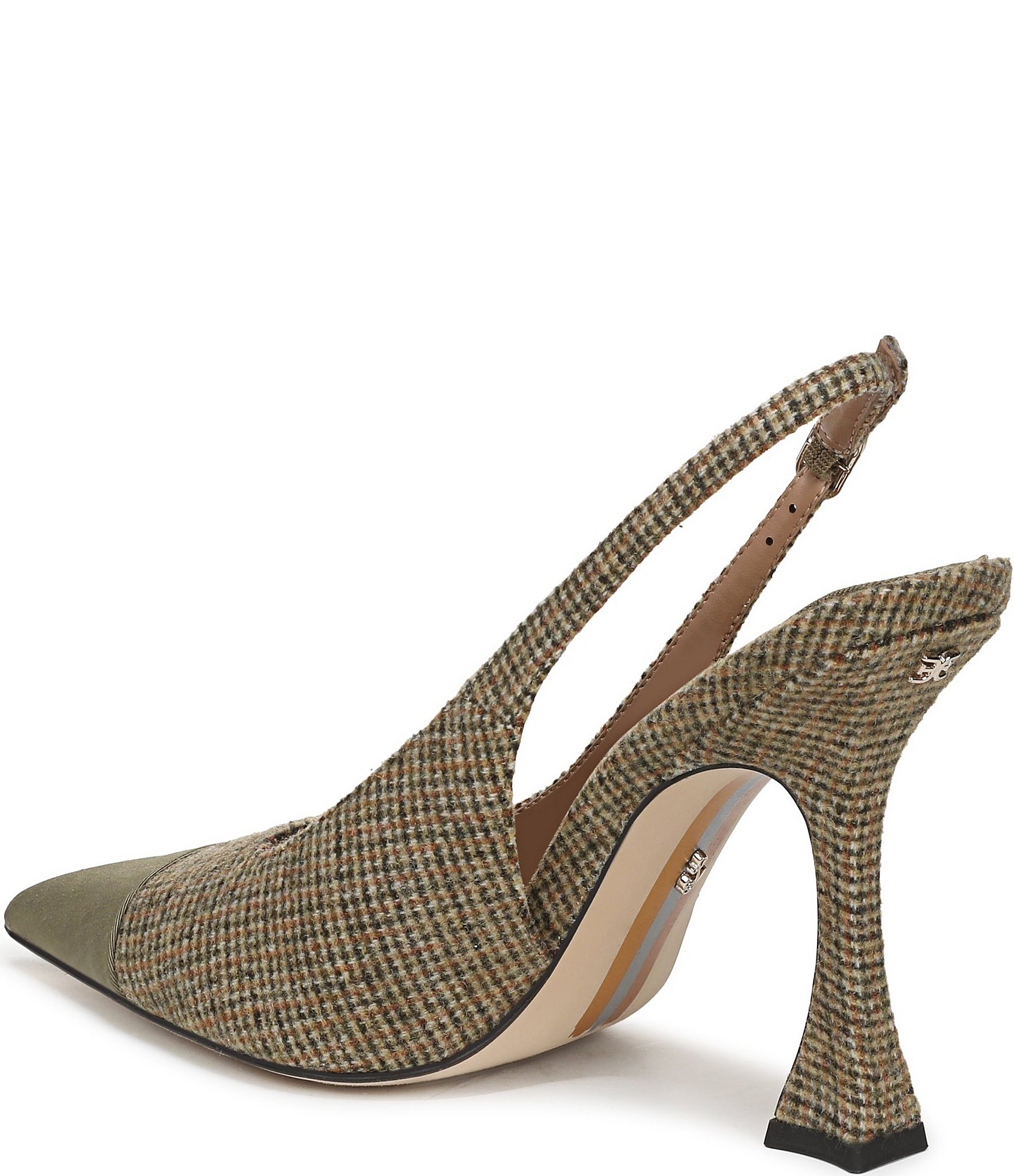 Sam Edelman Odette Plaid Fabric Slingback Flared Heel Pointed Cap Toe Pumps