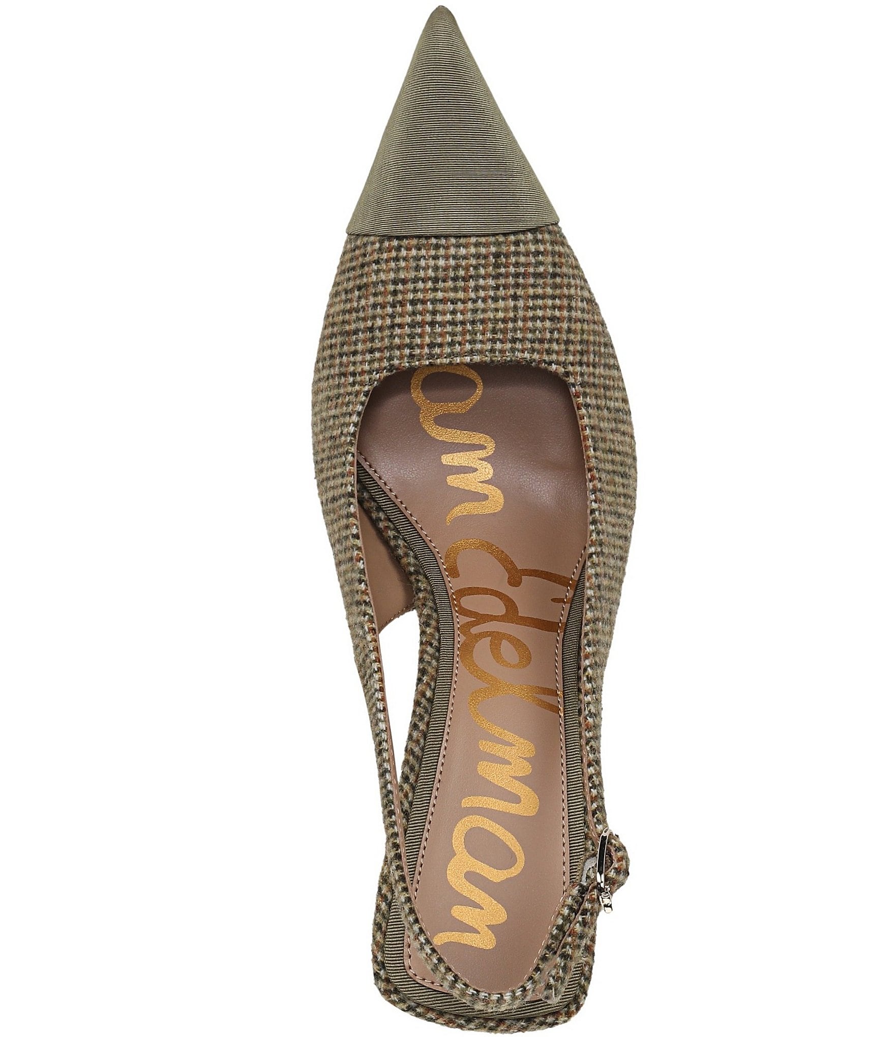 Sam Edelman Odette Plaid Fabric Slingback Flared Heel Pointed Cap Toe Pumps