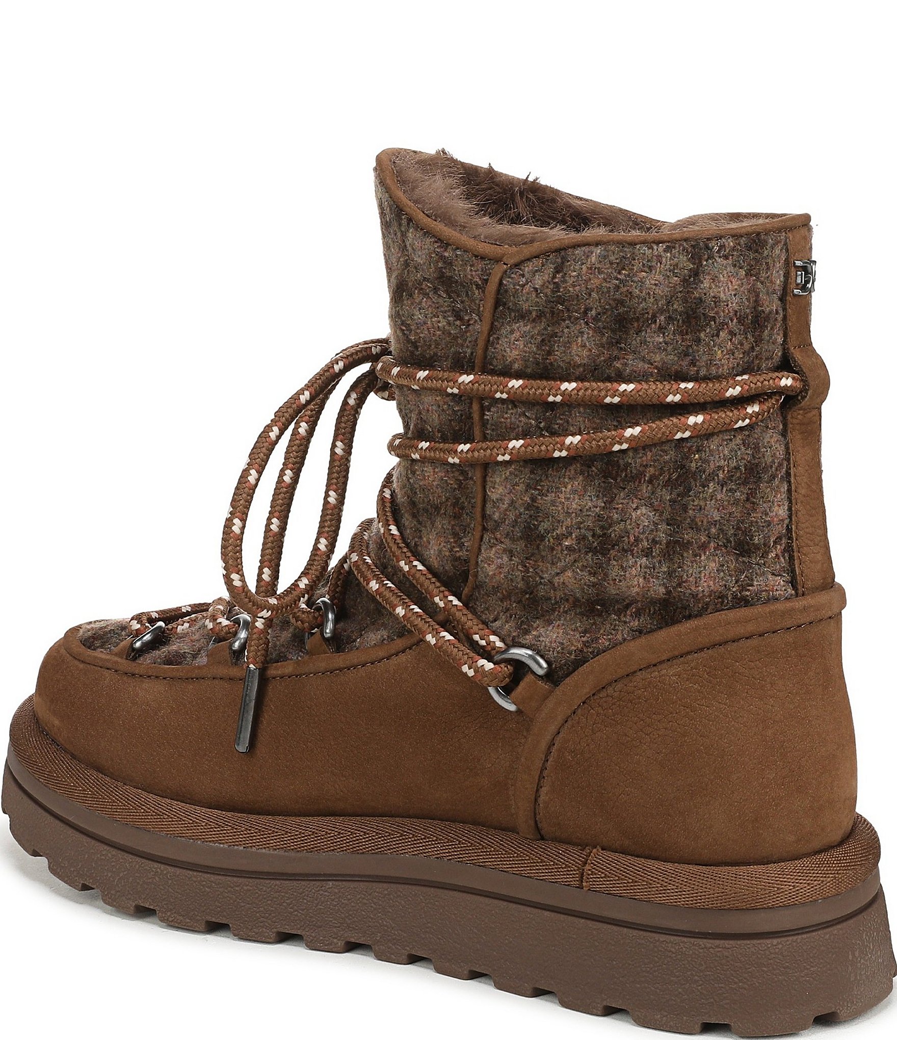 Sam Edelman Ovie Leather Plaid Fabric Faux Fur Lined Booties