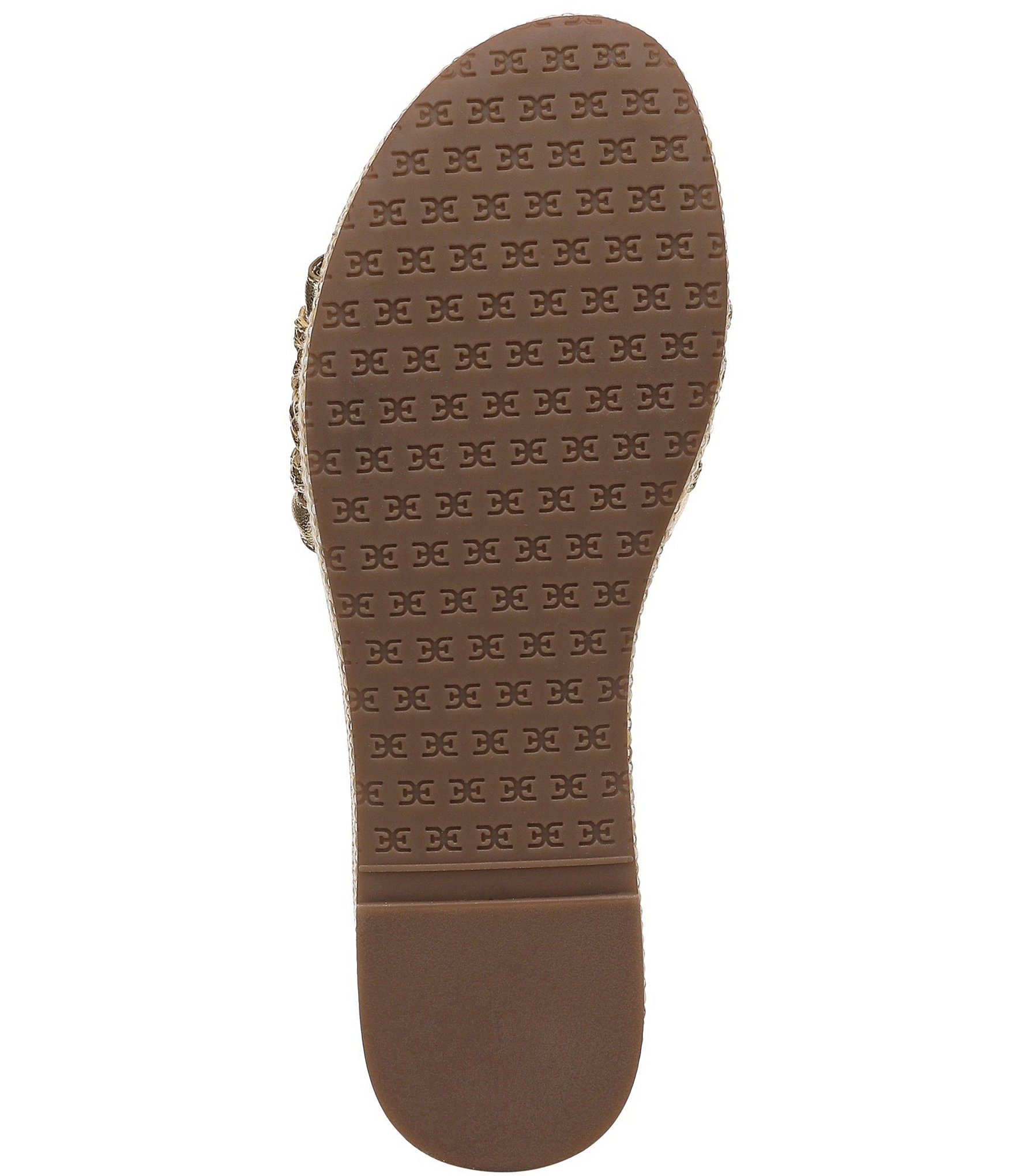 Sam Edelman Pauleena Metallic Woven Raffia Double E Logo Platform Wedge Slide Sandals