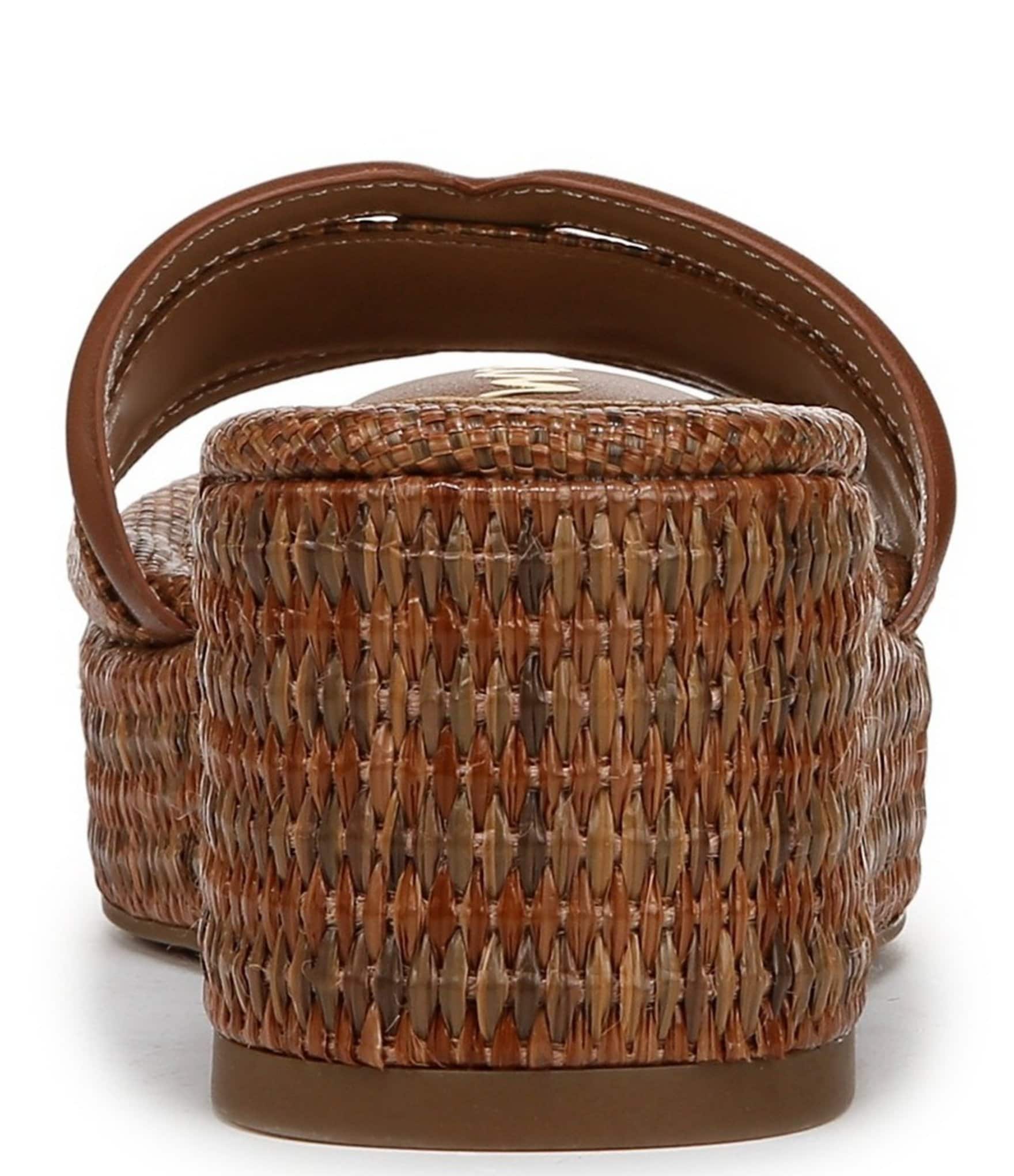 Sam Edelman Pauleena Raffia Double E Logo Platform Wedge Slide Sandals
