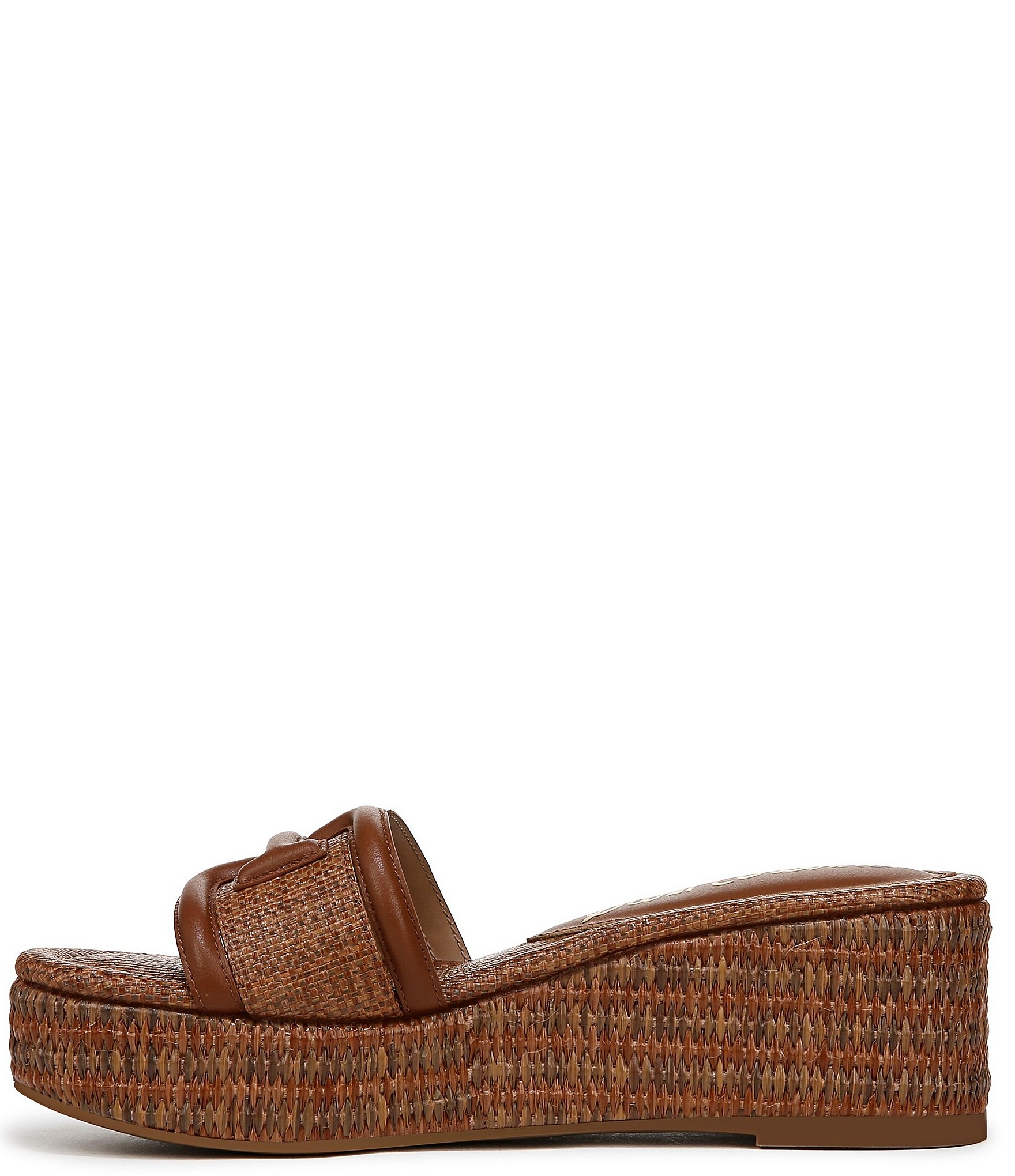 Sam Edelman Pauleena Raffia Double E Logo Platform Wedge Slide Sandals