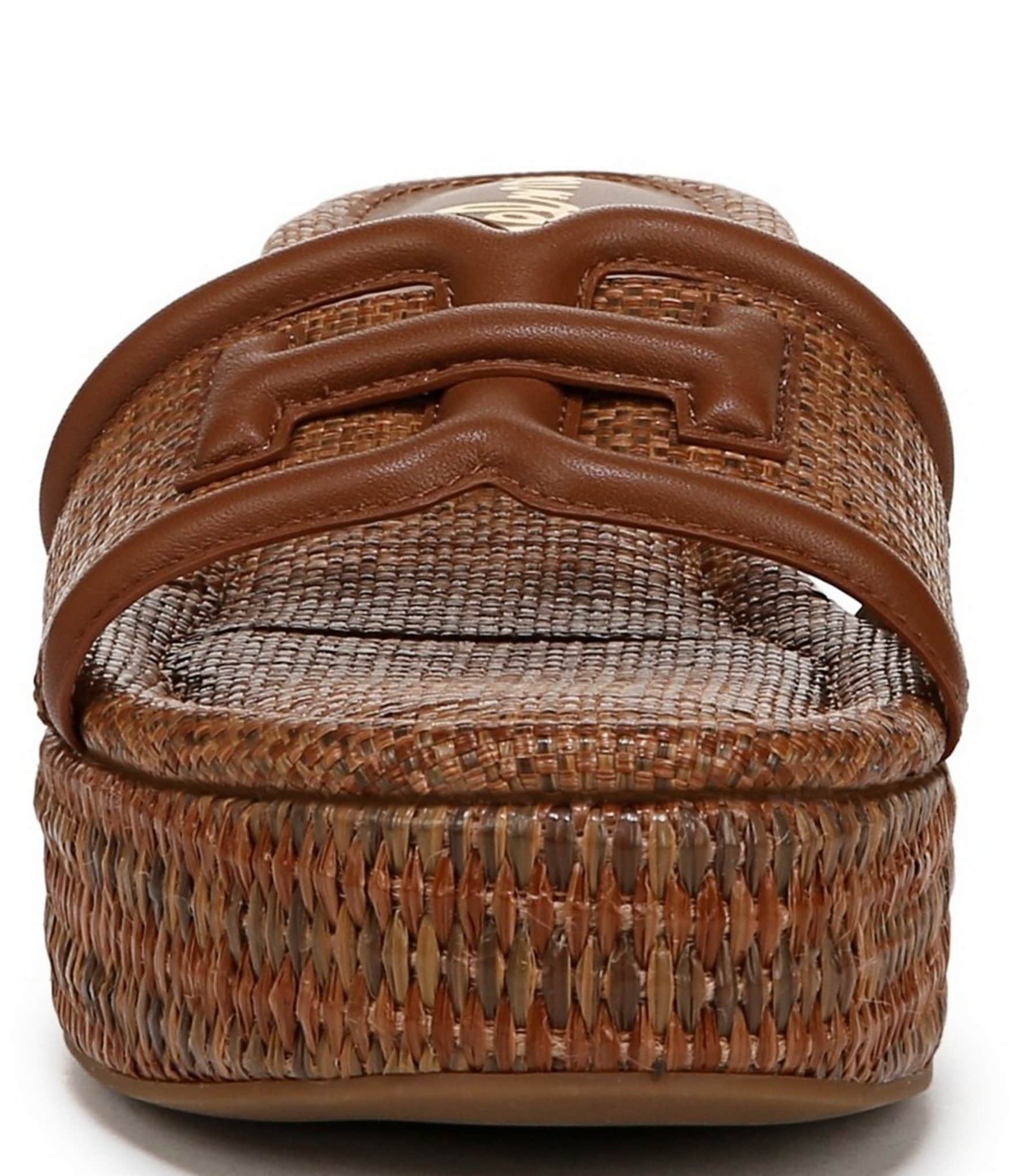 Sam Edelman Pauleena Raffia Double E Logo Platform Wedge Slide Sandals