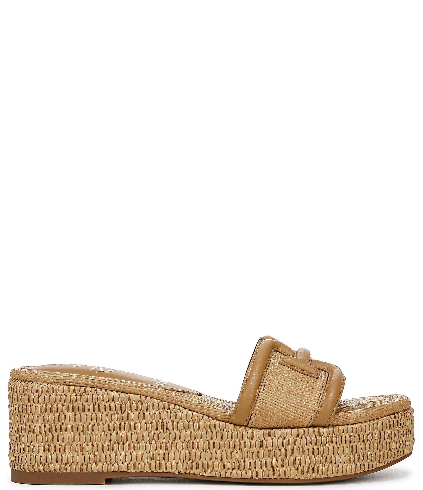 Sam Edelman Pauleena Raffia Double E Logo Platform Wedge Slide Sandals
