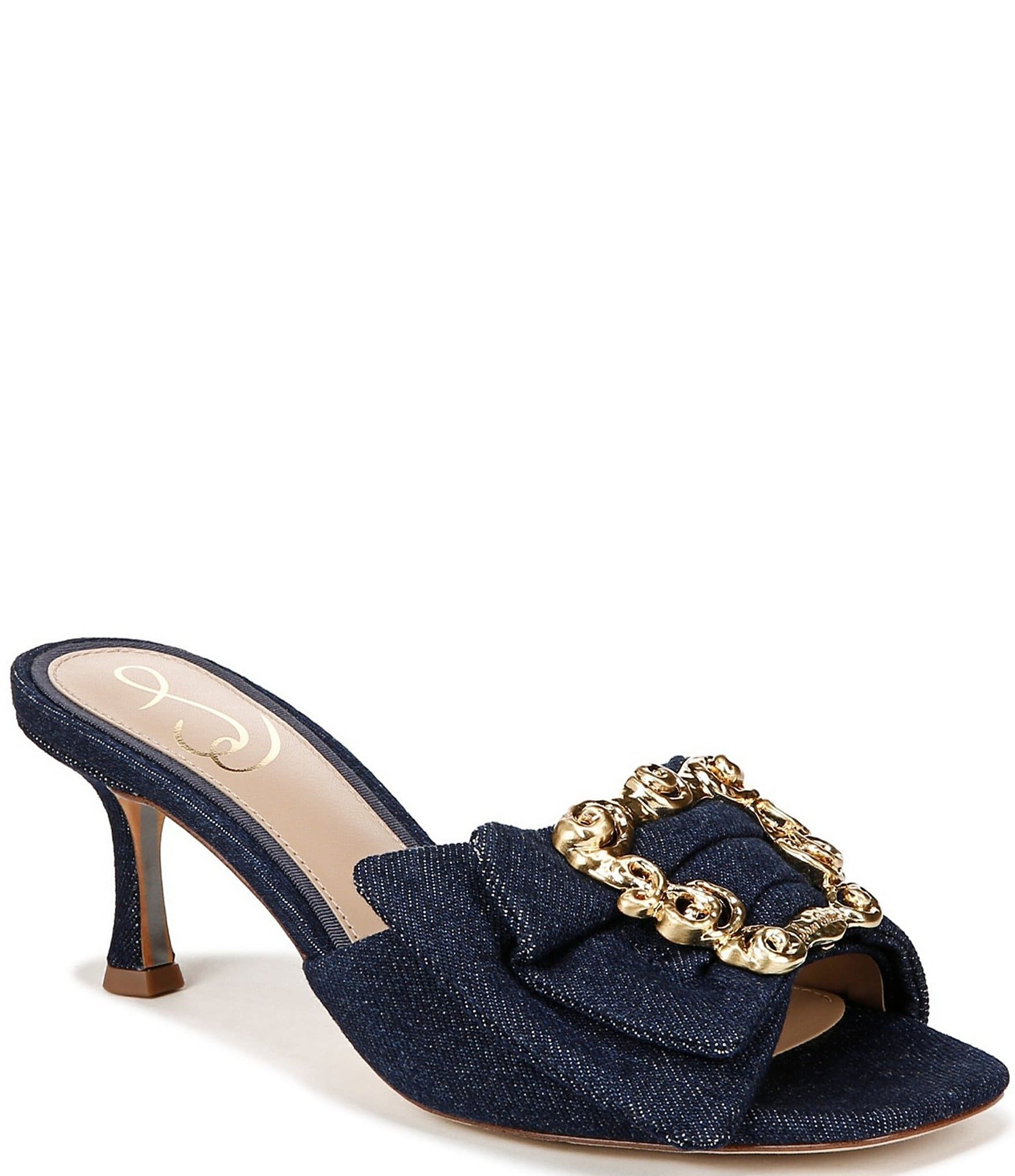 Sam Edelman Pietra Denim Buckle Detail Dress Mule Sandals