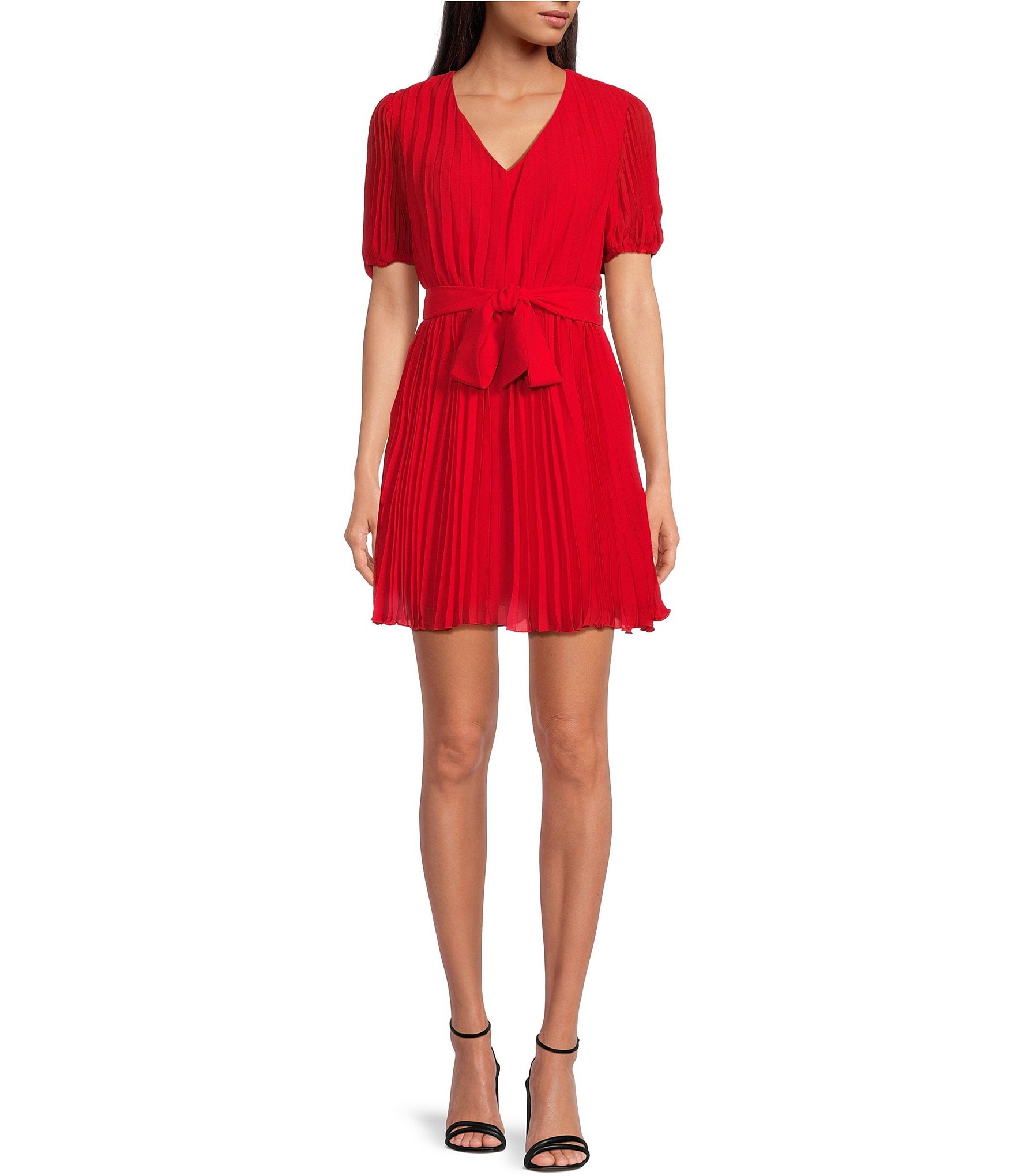 Adelyn Dress - Short Sleeve Tie Waist Blazer Mini Dress in Red