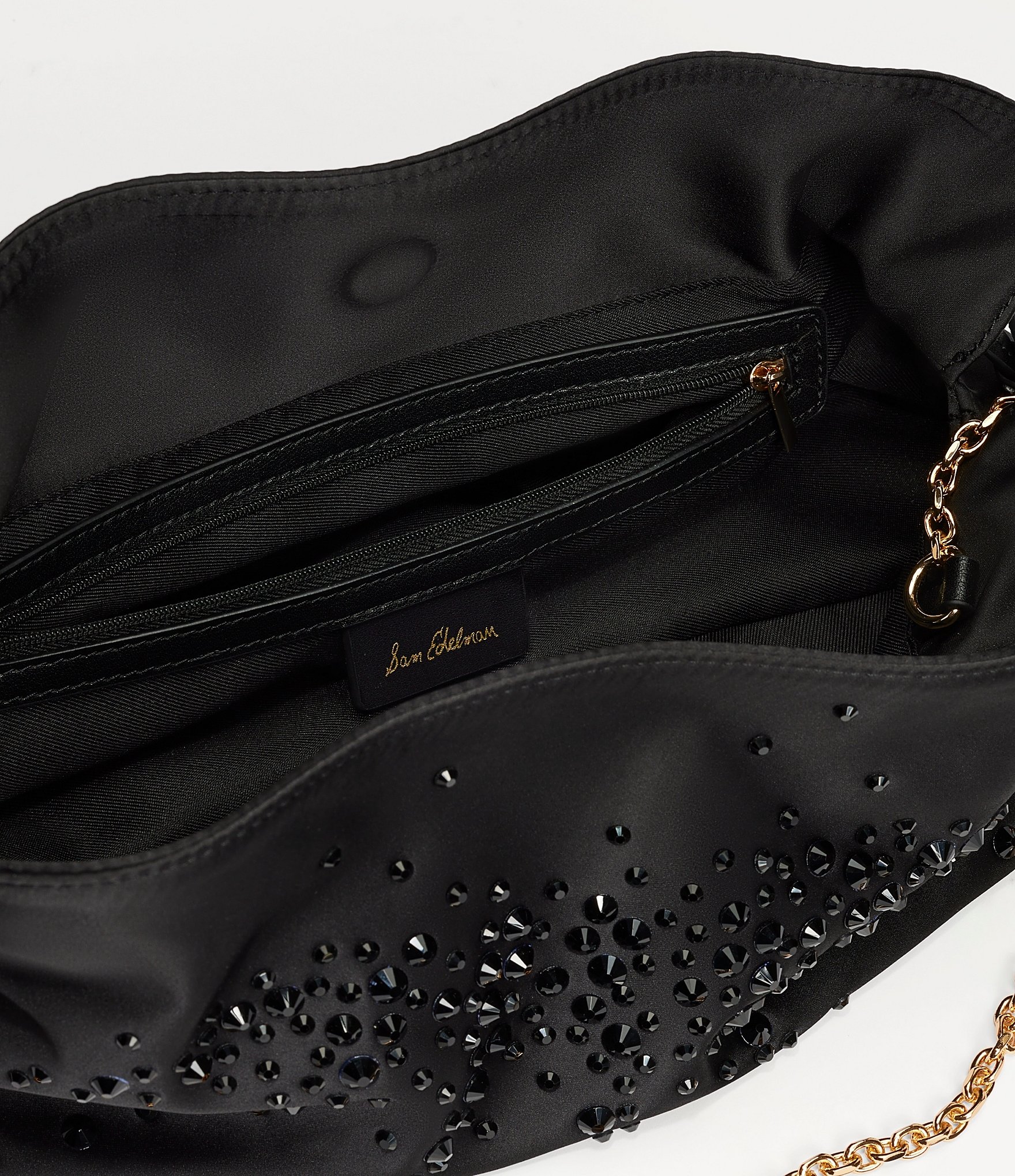 Sam Edelman Poppy Satin Rhinestoned Oversized Clutch