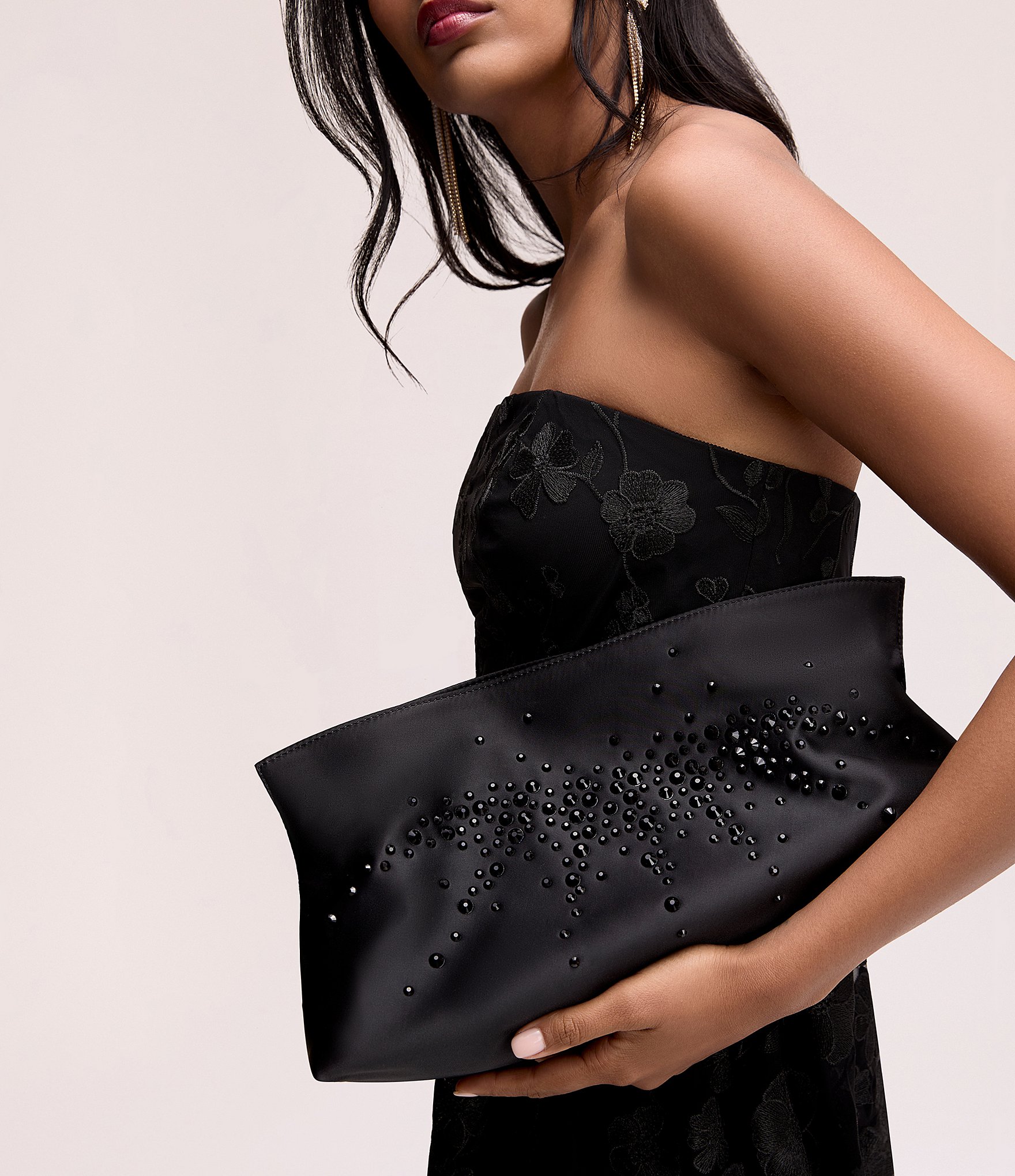 Sam Edelman Poppy Satin Rhinestoned Oversized Clutch