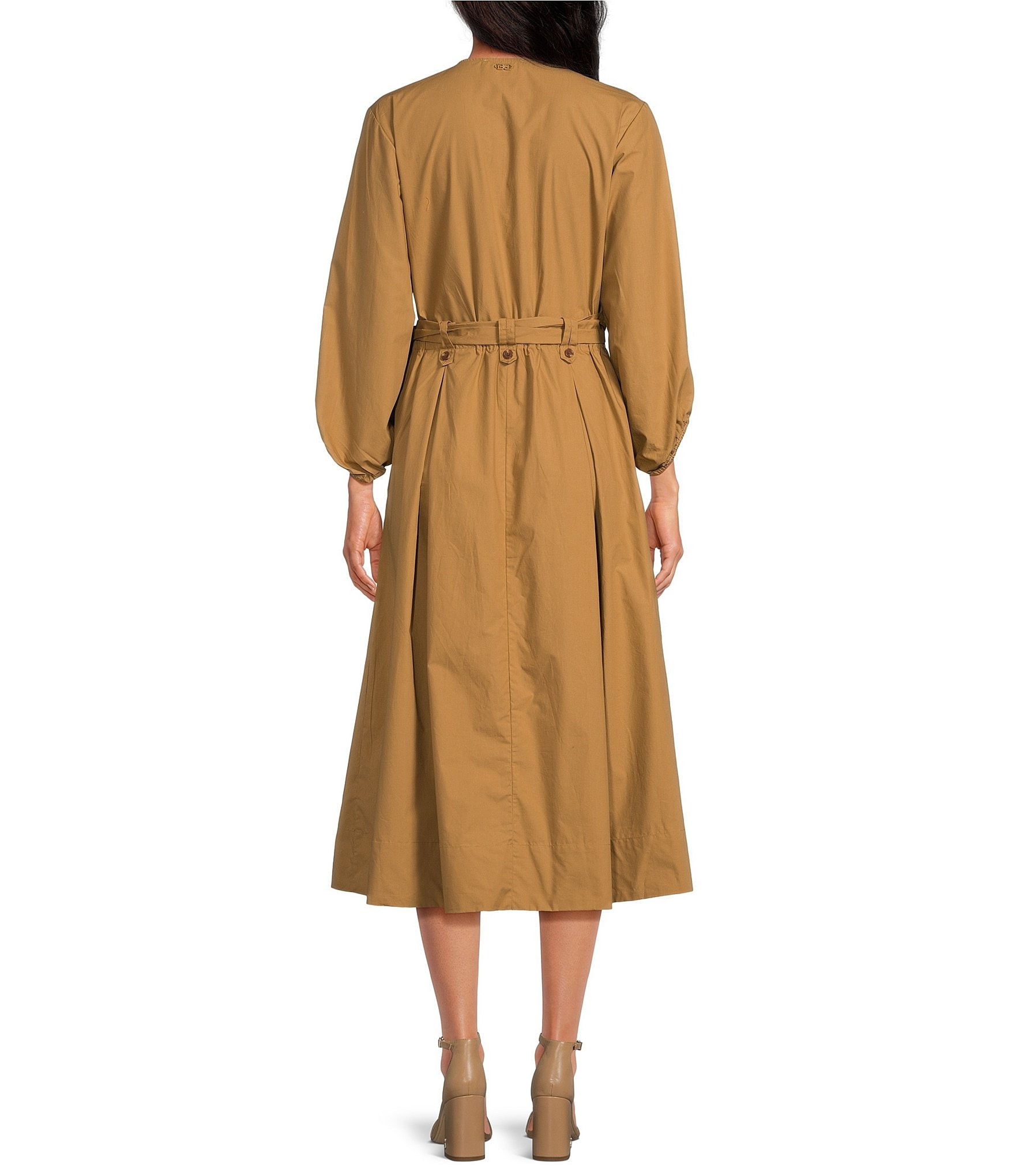 Sam Edelman Ronan Crew Neckline 3/4 Puff Sleeve Tie Waist Midi Dress