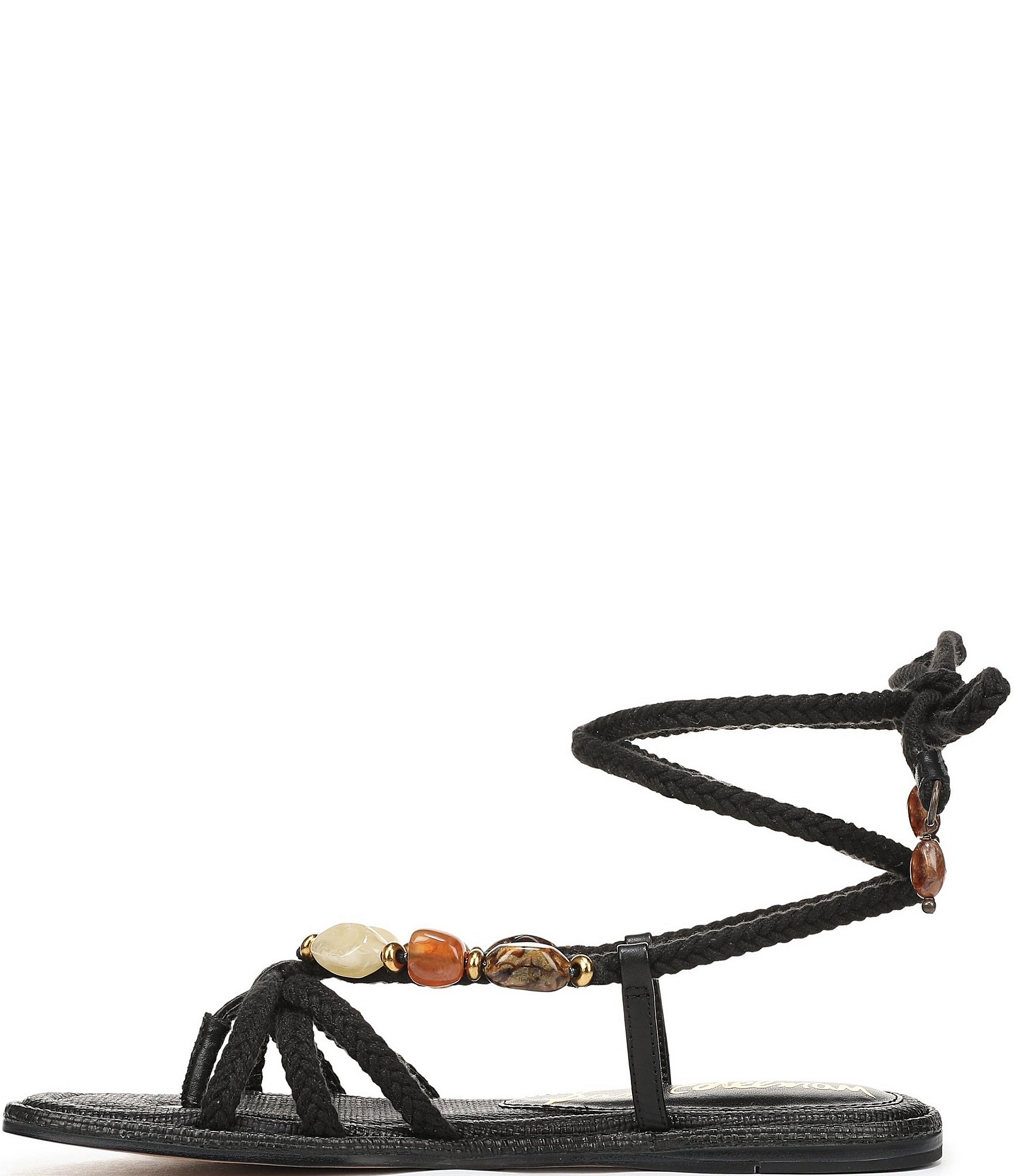 Sam Edelman Rori Leather Beaded Ankle Wrap Flat Sandals
