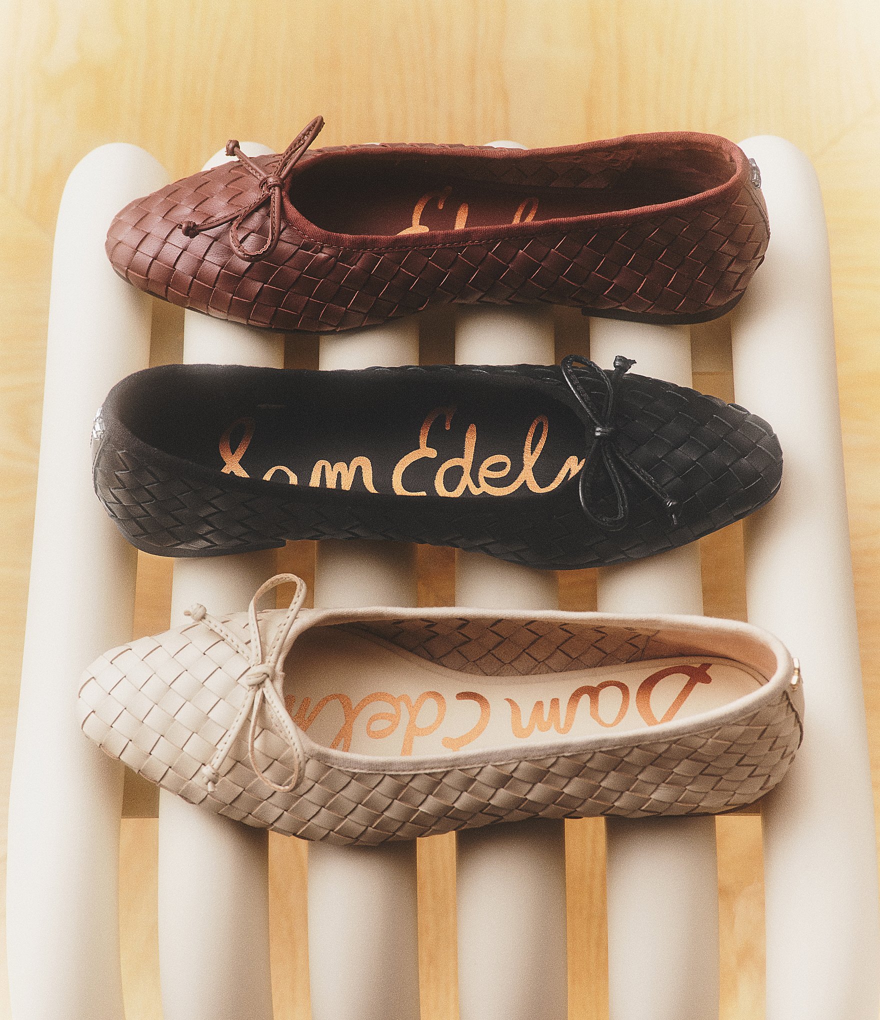 Sam Edelman Ruthie Woven Leather Bow Detail Ballet Flats