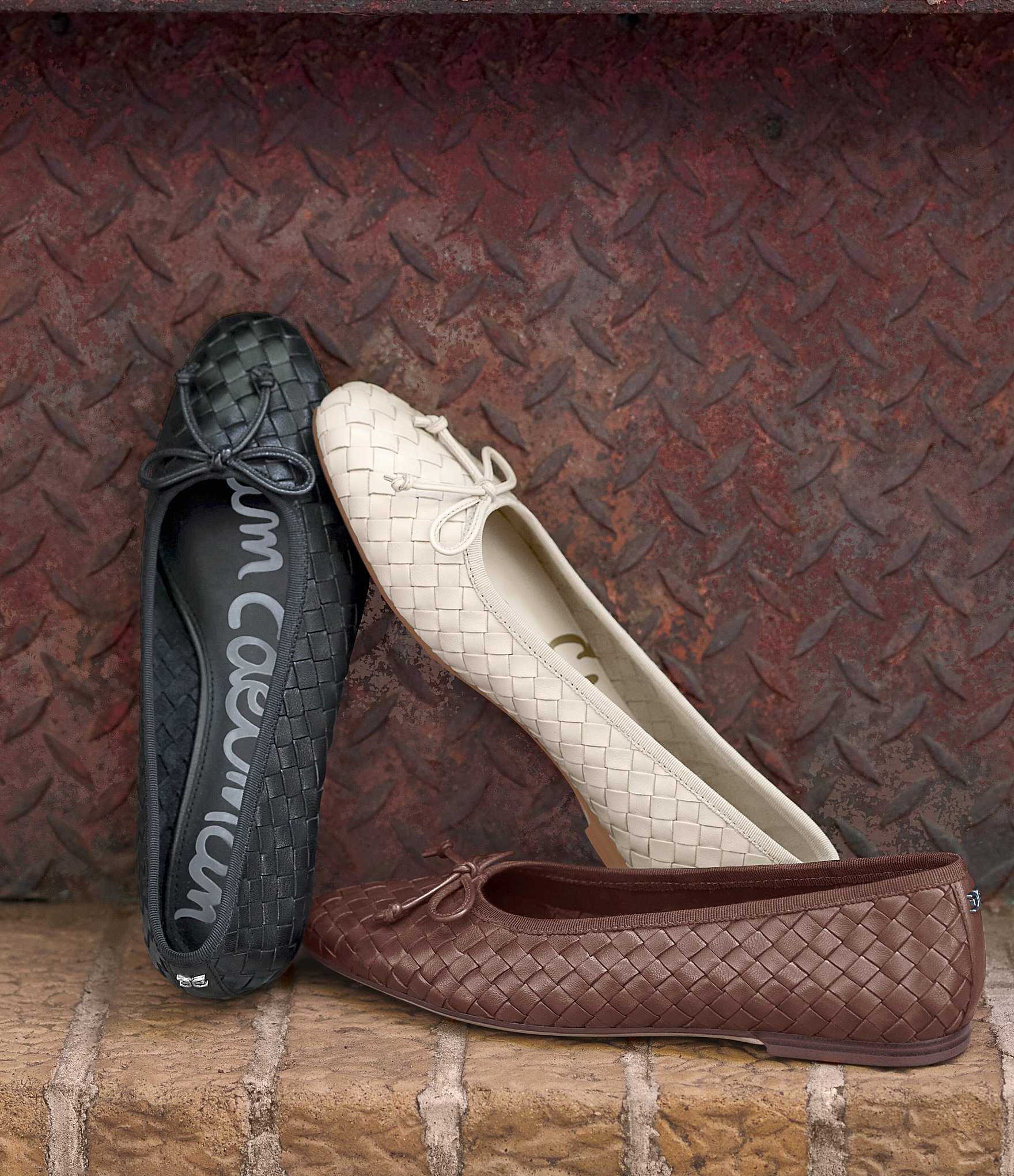Sam Edelman Ruthie Woven Leather Bow Detail Ballet Flats