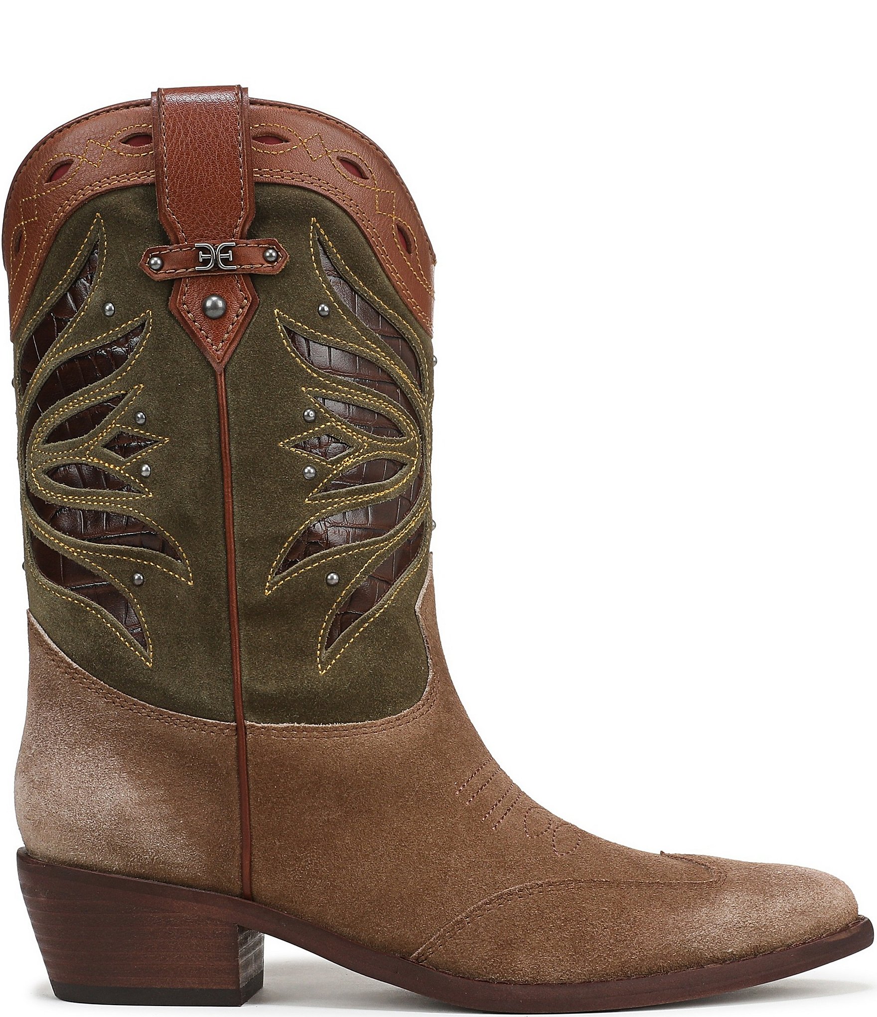 Sam Edelman Rylin Suede Stud Detail Western Booties