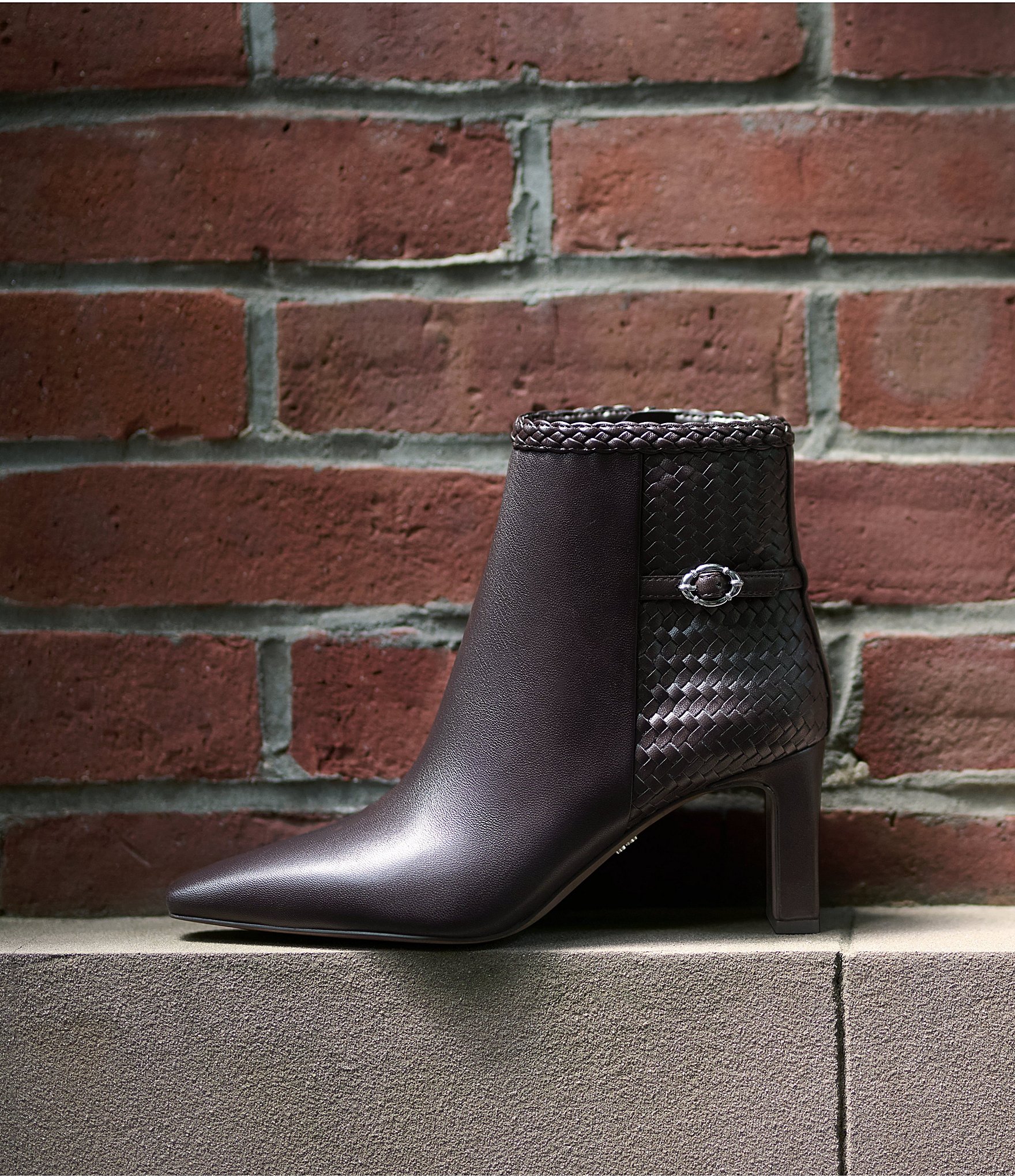Sam Edelman Saige Leather Woven Snip Toe Dress Booties