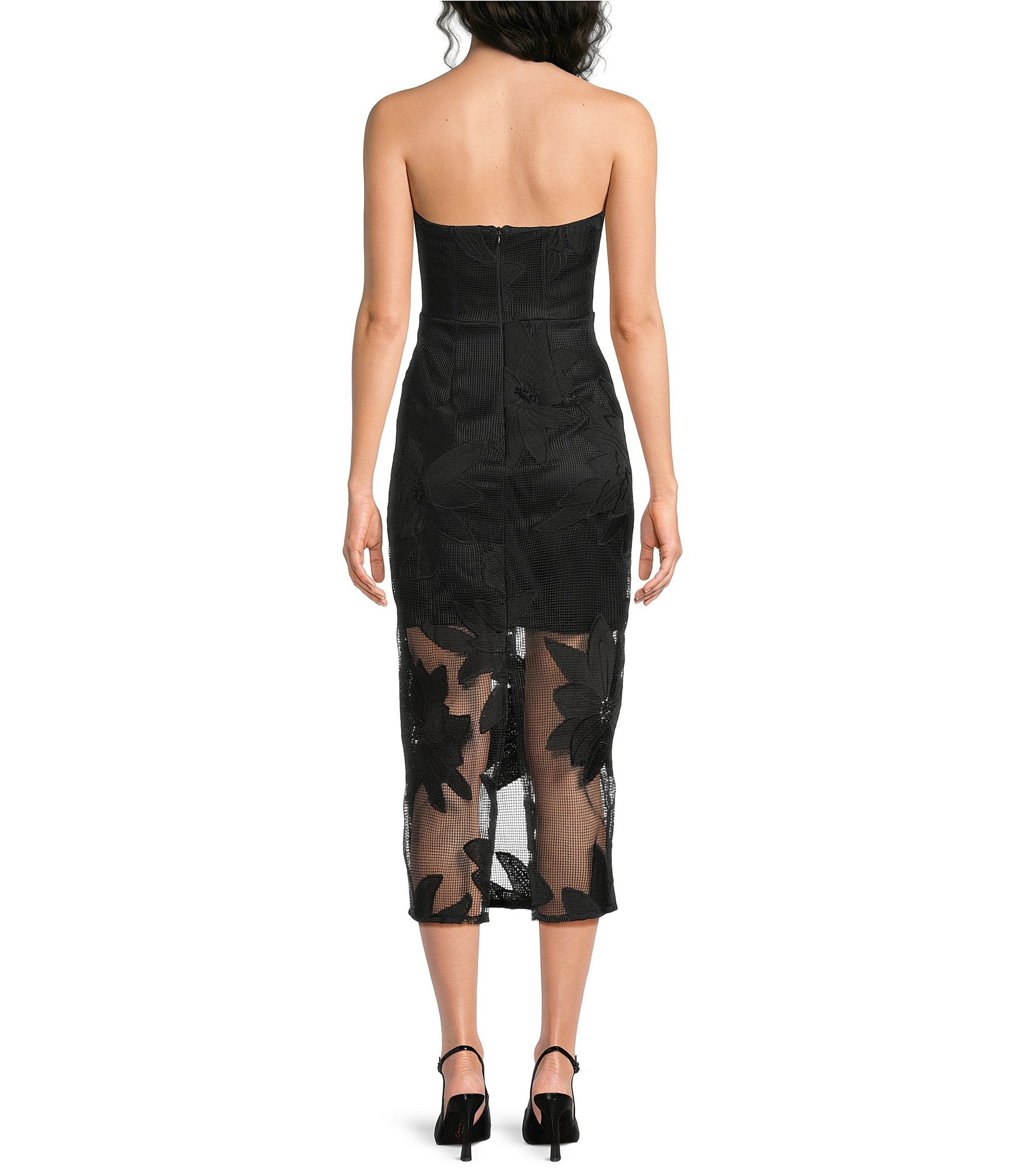 Sam Edelman Strapless Lace Mesh Column Midi Dress