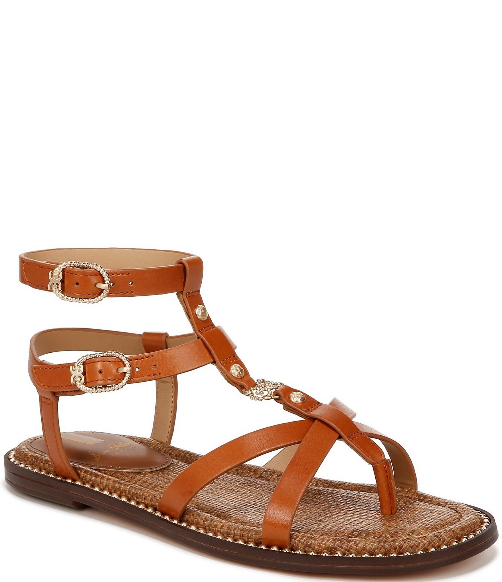 Sam Edelman Talya Leather Strappy Gladiator Logo Charm Stud Detail Thong  Sandals | Dillard's