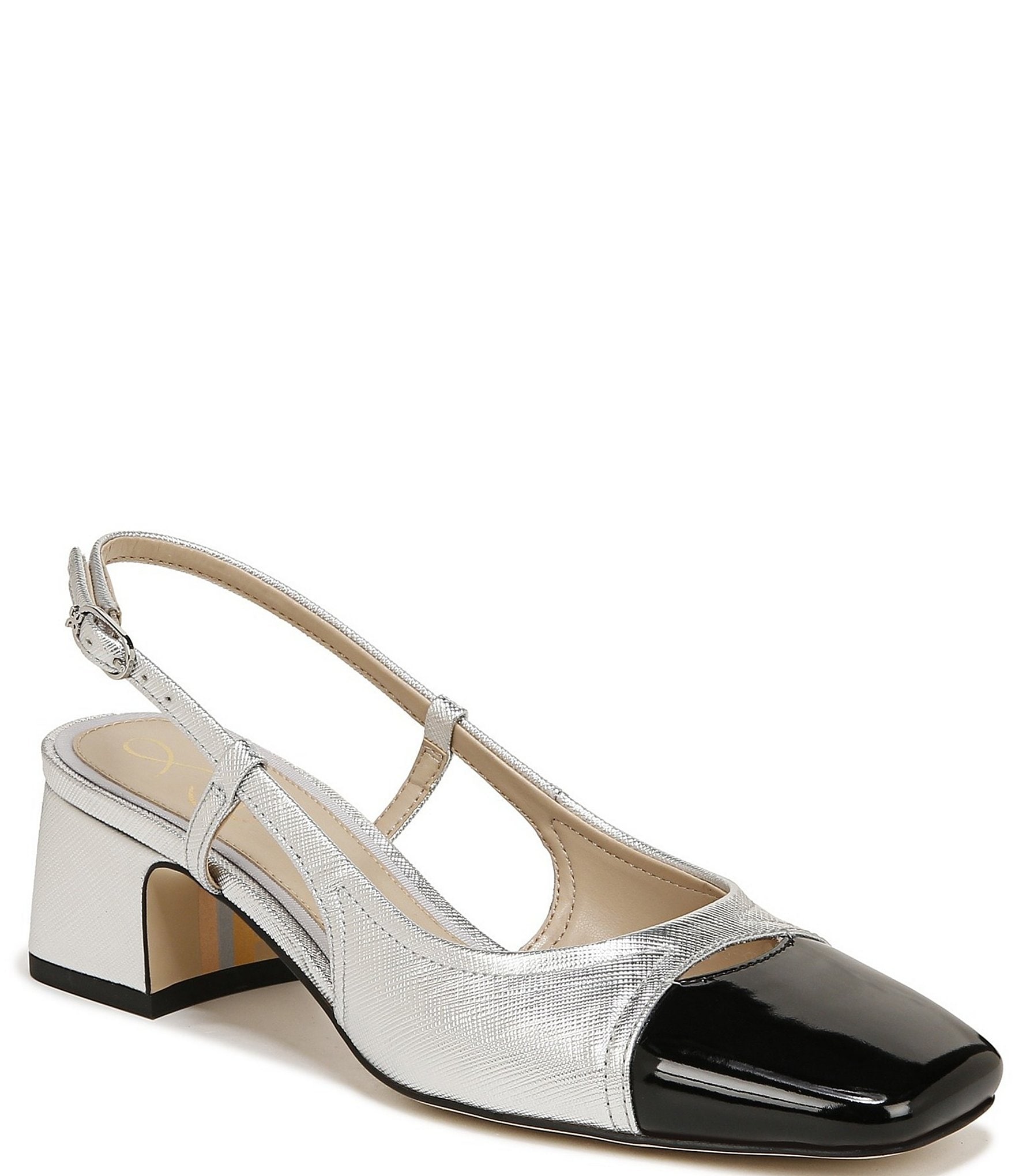Sam Edelman Women's Tarra Square Toe Slingback Pumps - Soft Silver/Black - Size 8.5M